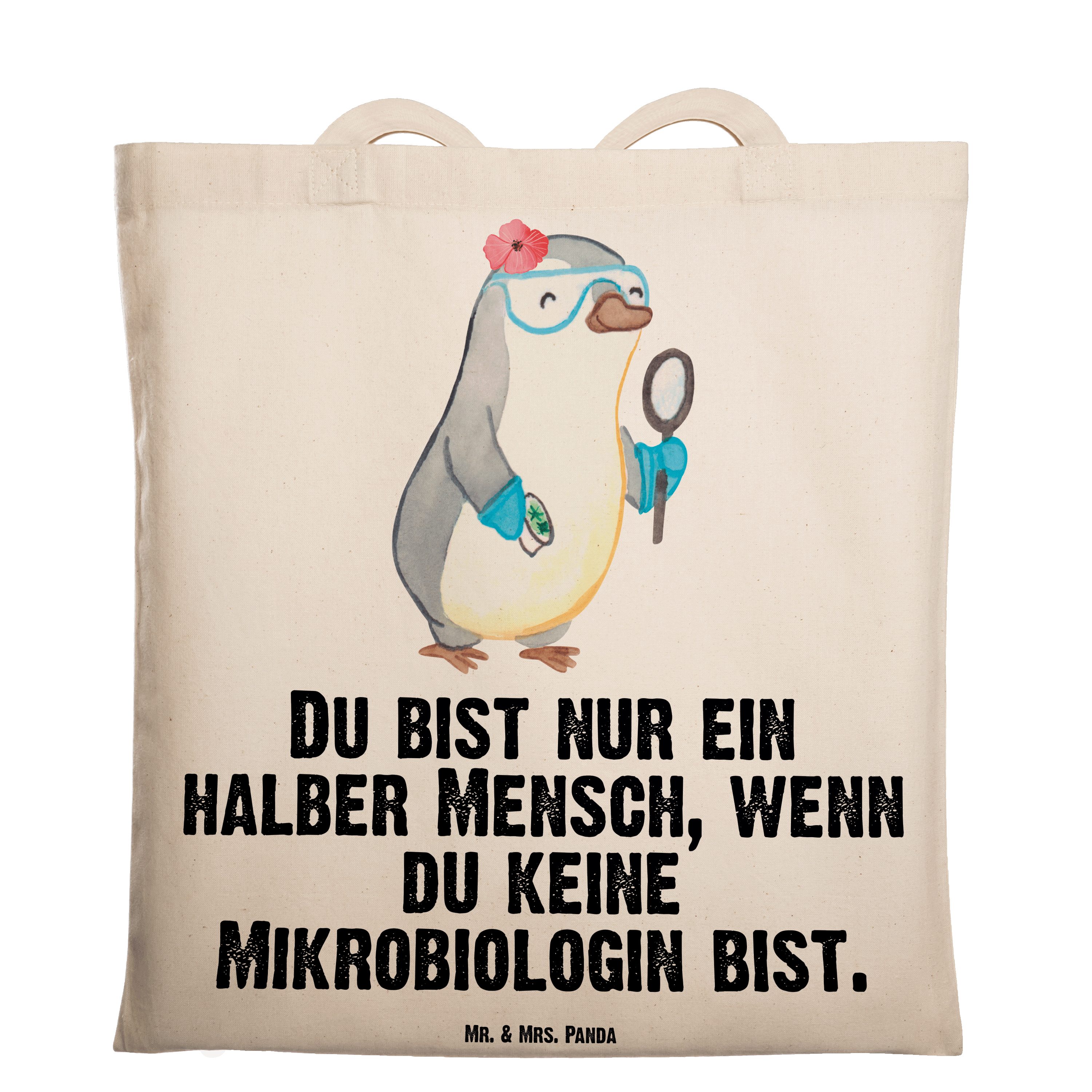 Mikrobiologin Herz - Mrs. Mr. Transparent Naturwissenschaftler & mit Panda (1-tlg) Geschenk, Tragetasche -