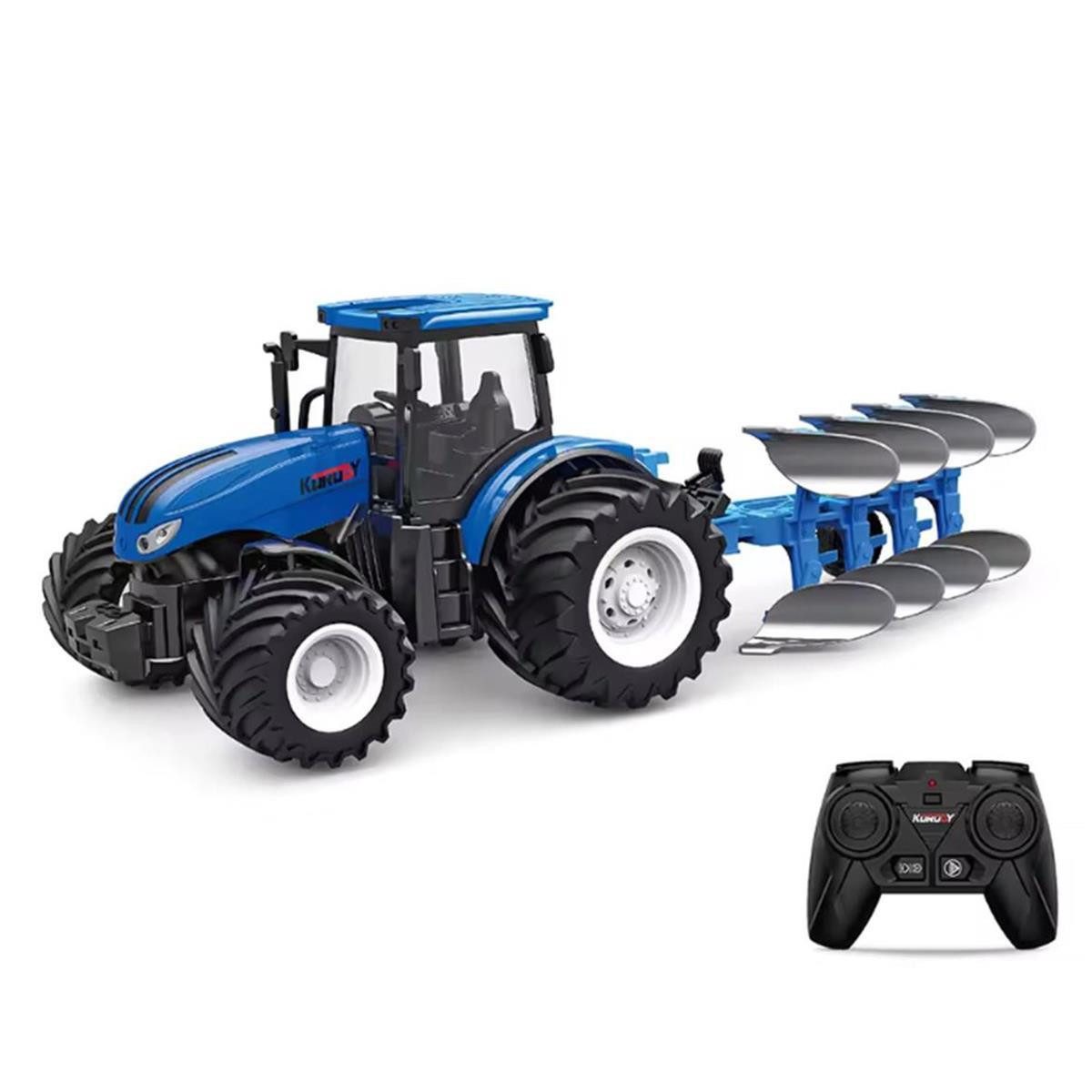 efaso RC-Traktor 6638 mit Pflug - Ferngesteuerter Traktor 1:24 mit 30min Spielzeit, mit LED Beleuchtung und Demo Funktion