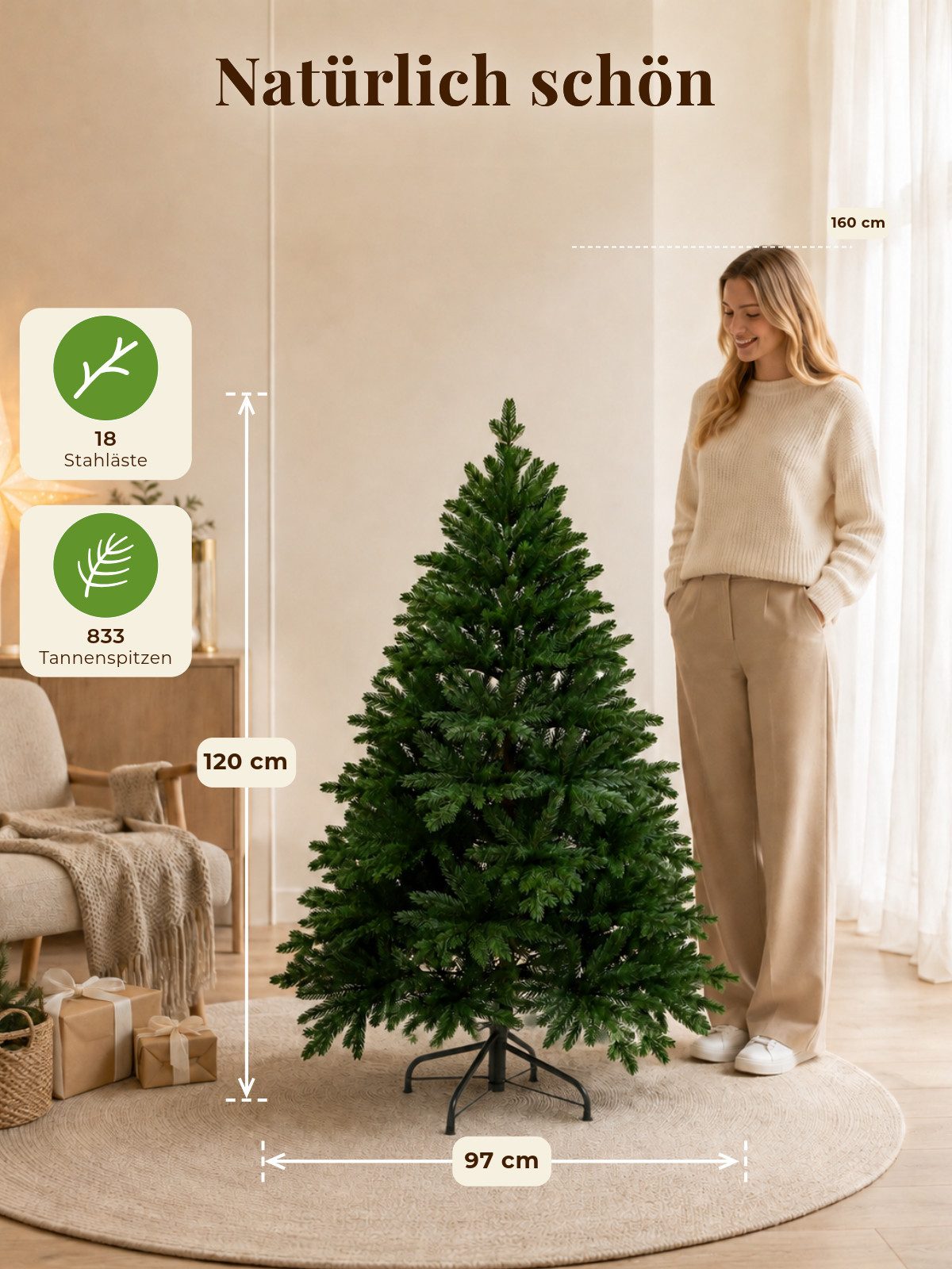 VIVANNO Künstlicher Weihnachtsbaum Polyethylen NORDMANN 120 - 2025 Rund - Ohne Led - 2025, 97x120 cm – Bild 4 von 5