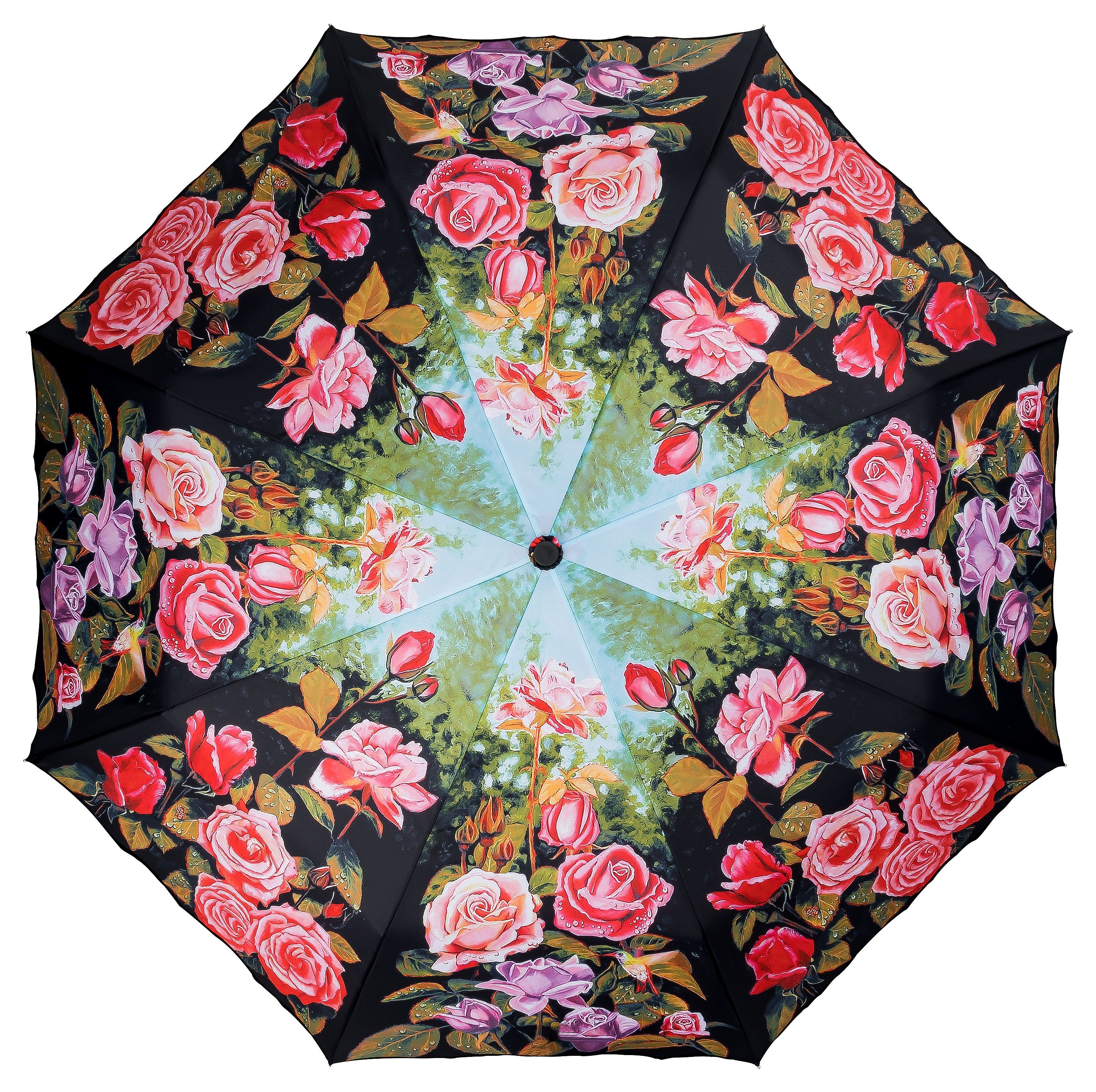 von Lilienfeld Leicht Motivschirm Wellenkante Taschenregenschirm Rosen Blüten Blumen Garten Stabil