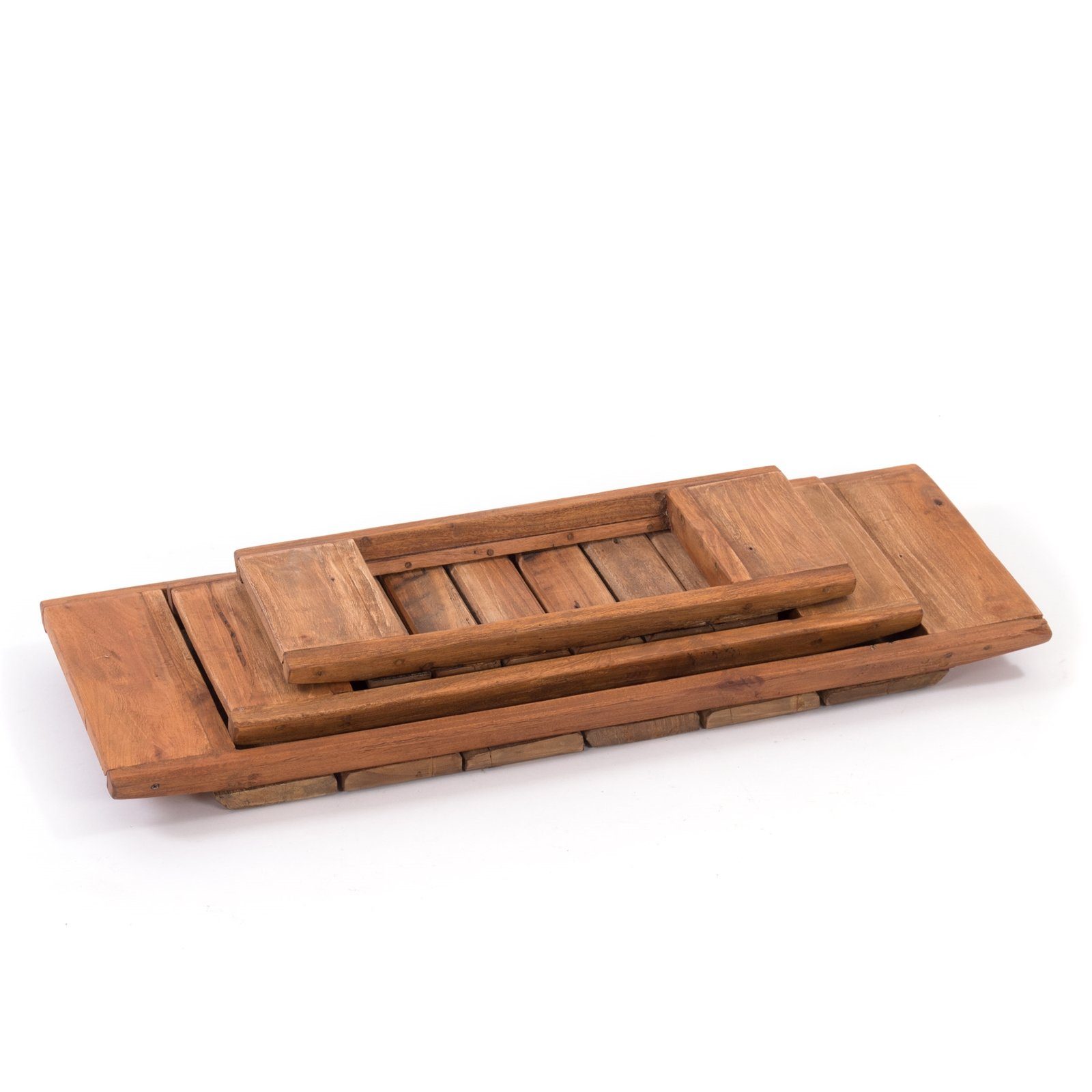 DESIGN DELIGHTS Tablett TABLETT SET "MEDINA", Altholz massiv, 3 teilig, Holztablett Set, Holz