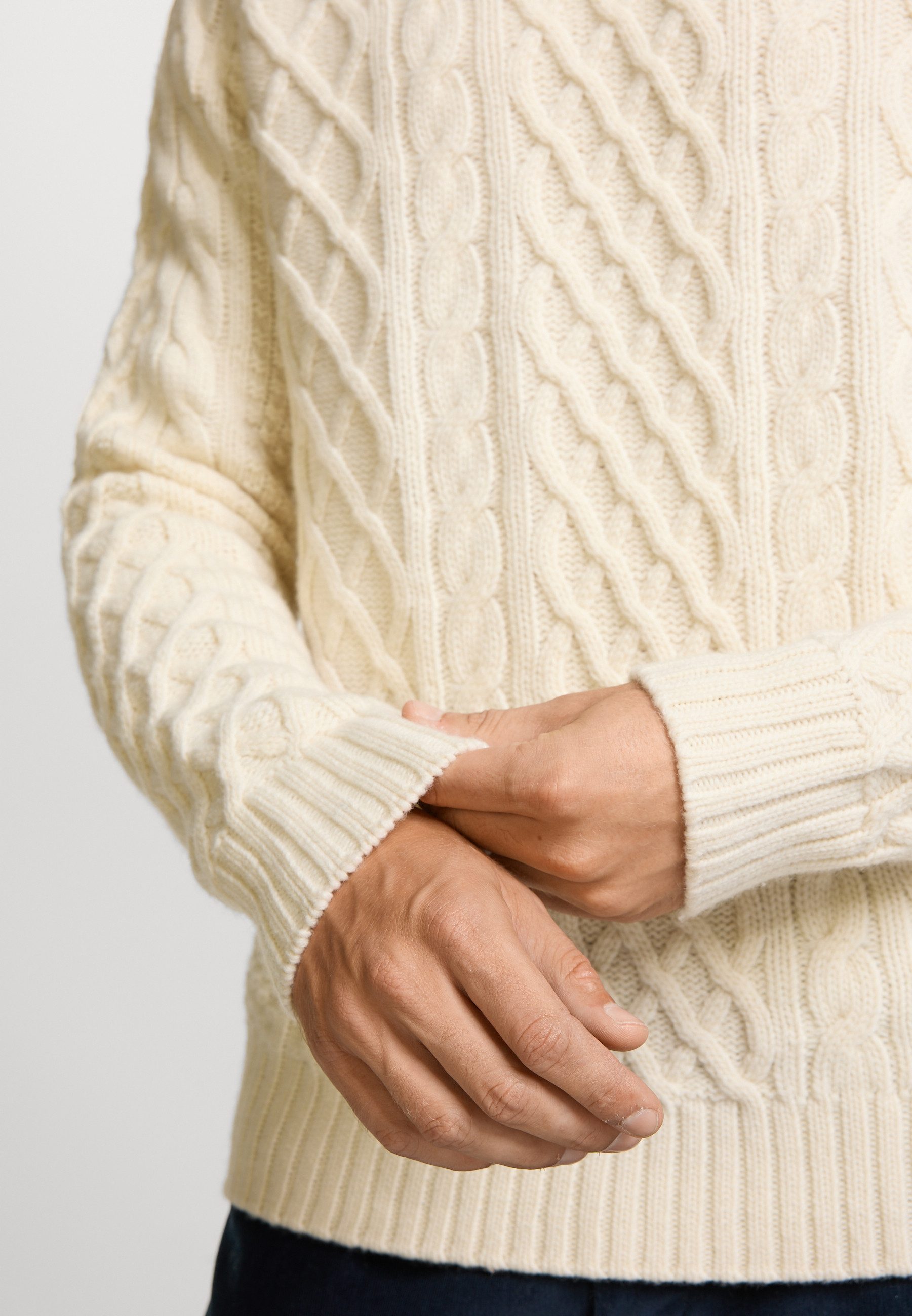 Kronstadt Strickpullover Herren KSWard crew Pullover Herrenpullover mit Zopfstrickmuster