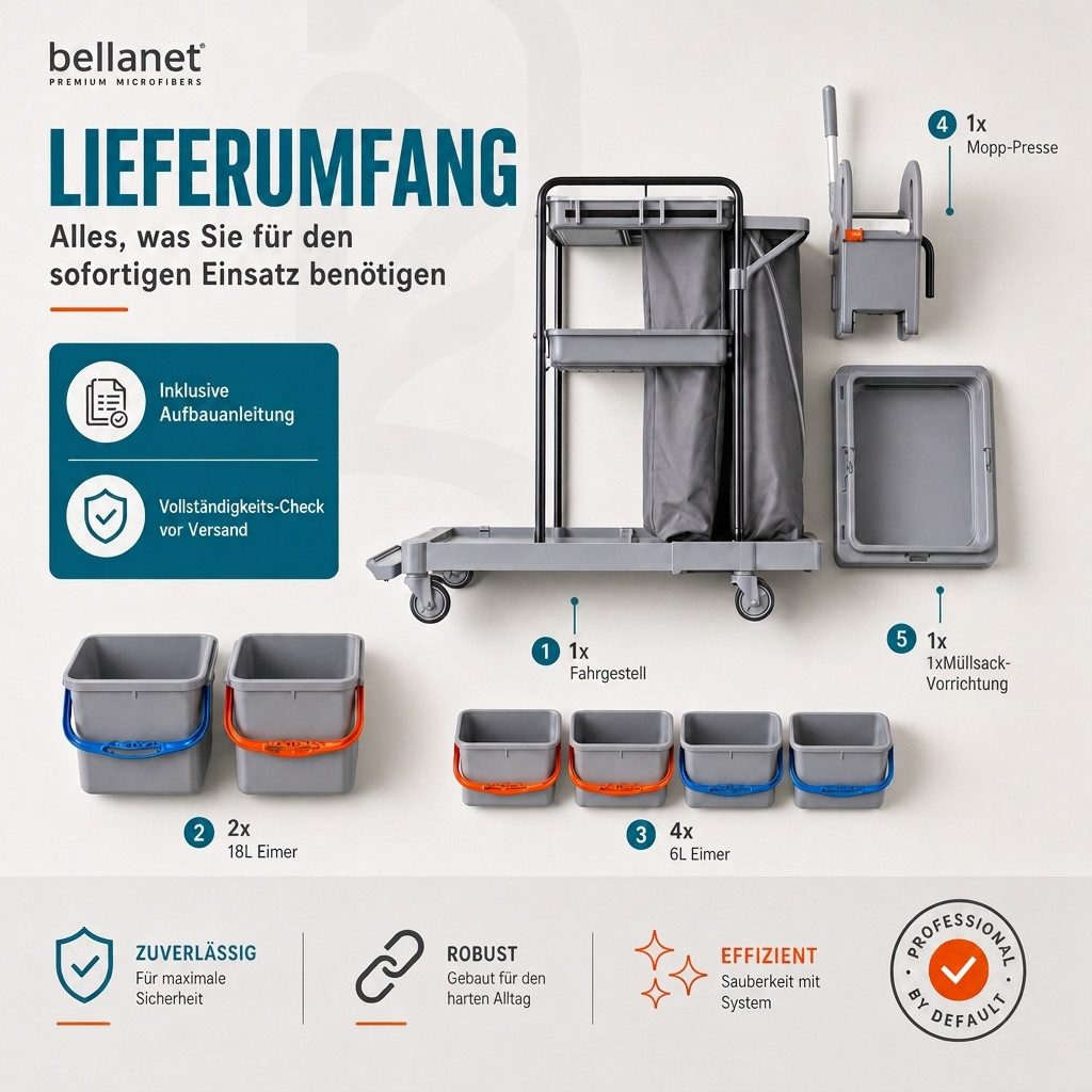 Bellanet Putzwagen Profi-Reinigungswagen 2x18L + 4x6L Eimer, Mopp-Presse, leise Rollen – Bild 5 von 5