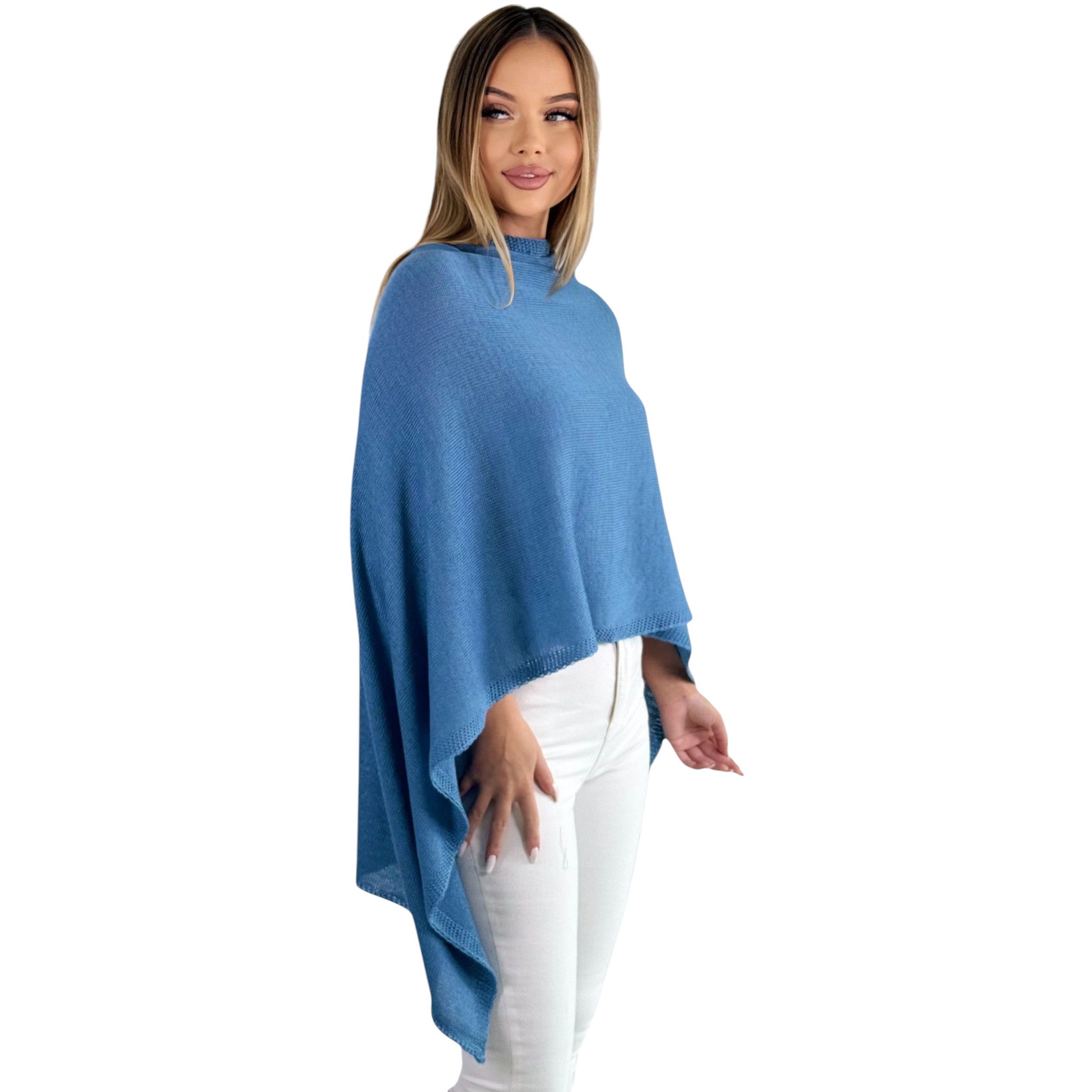 Mississhop Strickponcho Damen Poncho Cape Überwurf Strickponcho feiner Strick 221 – Bild 3 von 5