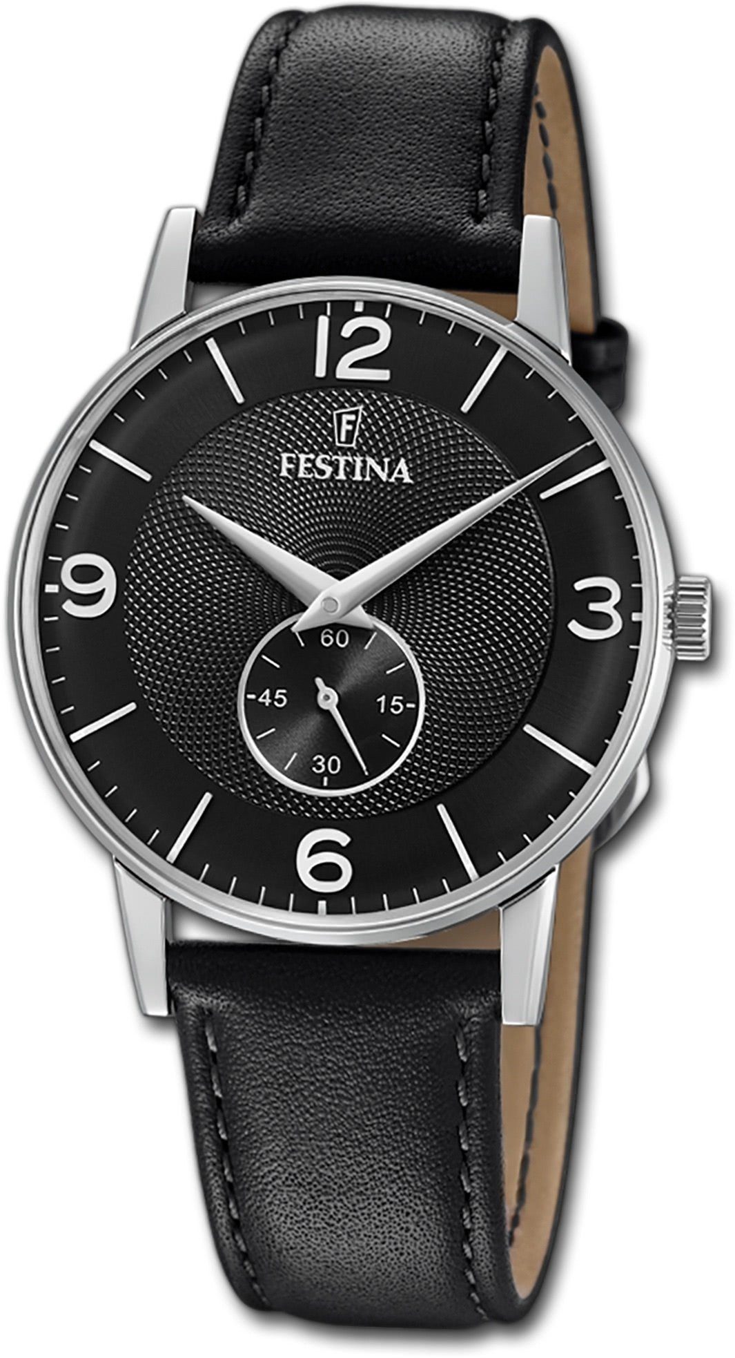 Festina Quarzuhr Festina Herrenuhr rundes (ca. Gehäuse, Lederarmband, Armbanduhr, 36mm), Klassik mittel mit schwarz Herrenuhr