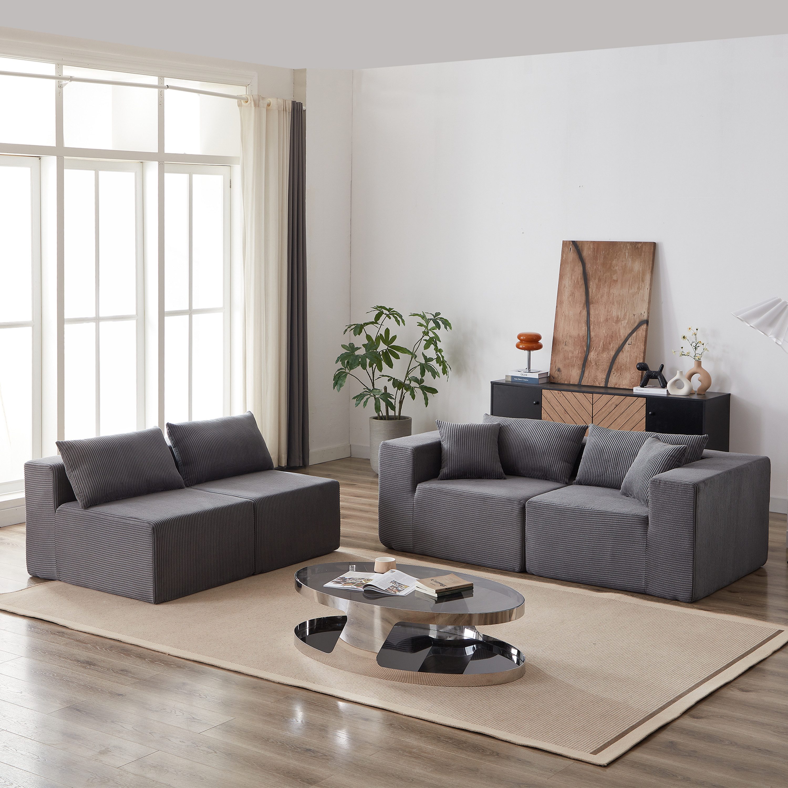 OKWISH Ecksofa Luxuriöses 104-Zoll Corduroy Sofa-Set, Modular und Flexibel, für Wohnzimmer & Schlafzimmer, Ohne Montage und leicht zu bewegen 1 Teile