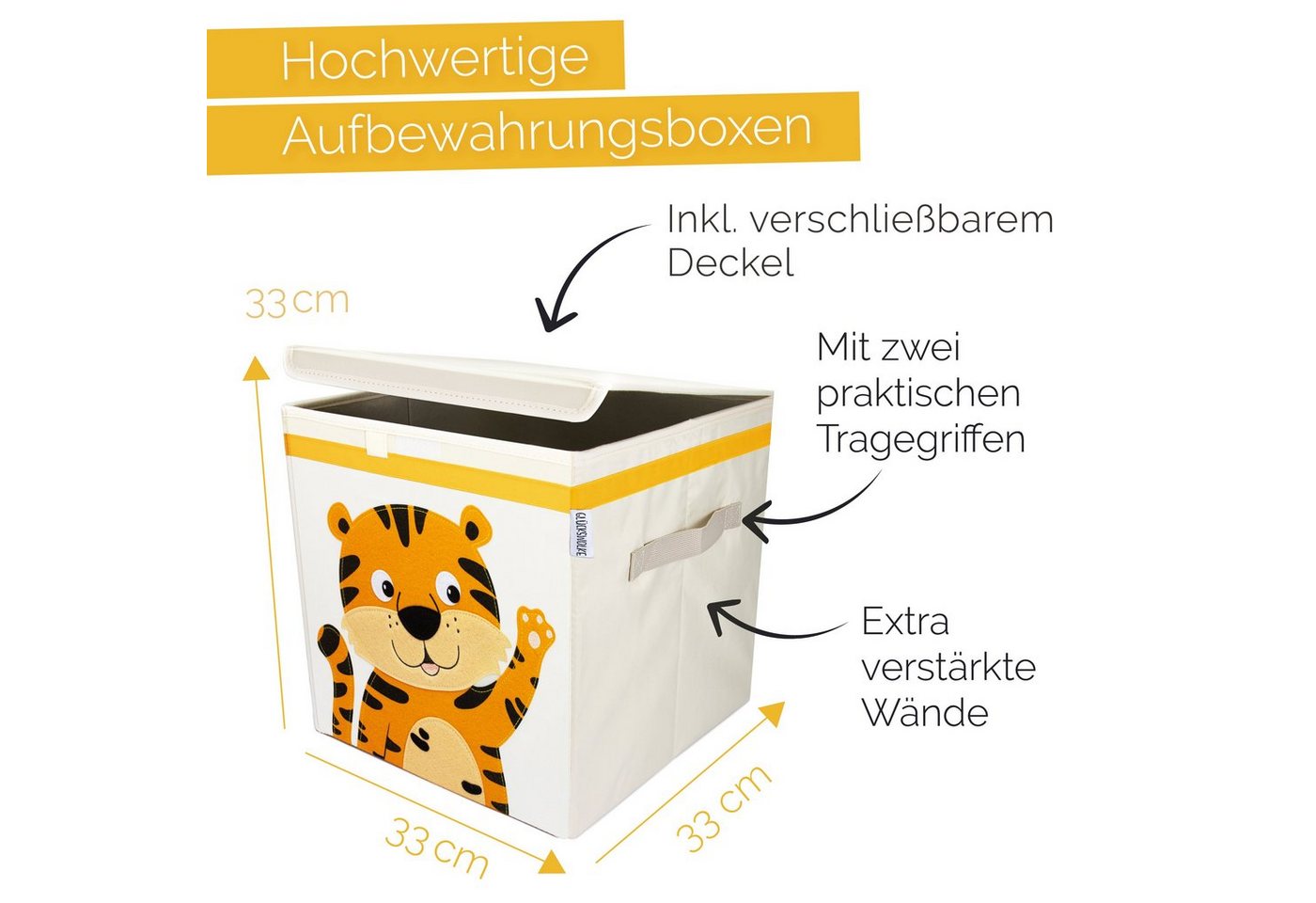 Thumbnail - GLÜCKSWOLKE Aufbewahrungsbox Kinder - 15 Motive I Spielzeugkiste mit Deckel für Kinderzimmer (Größe 33x33x33), Boxen zur...