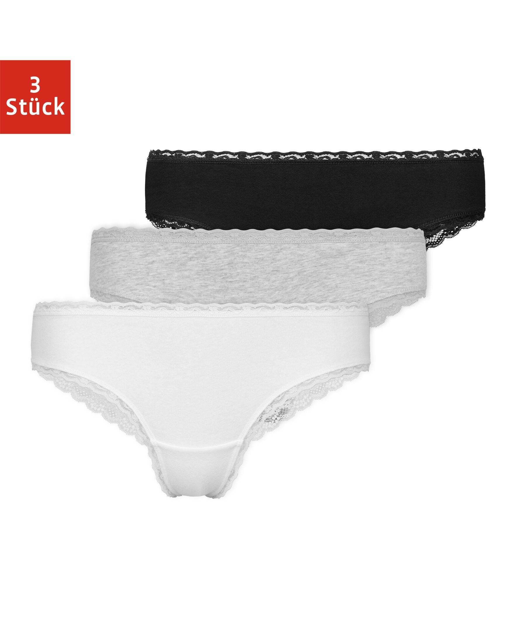 SNOCKS Brasilslip Damen Slip Unterhose (3-St) aus Bio-Baumwolle mit Spitze, bequem und elegant