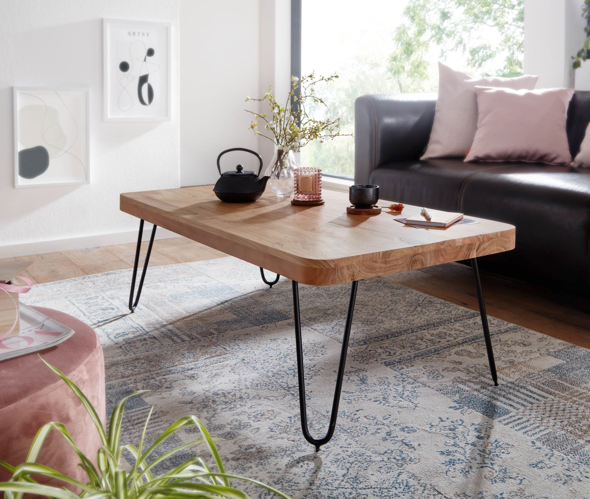 FINEBUY Couchtisch Couchtisch Massivholz 115cm Rechteckiger Wohnzimmertisch günstig online kaufen