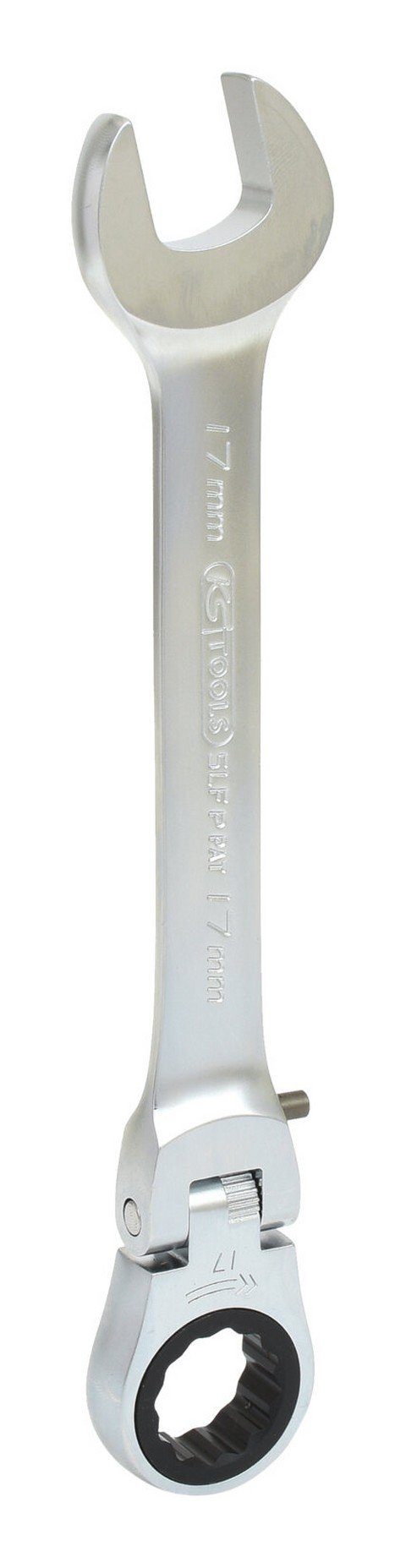 KS Tools Ratschenringschlüssel GEARplus, Gelenk-Ratschenringmaulschlüssel feststellbar, 17 mm