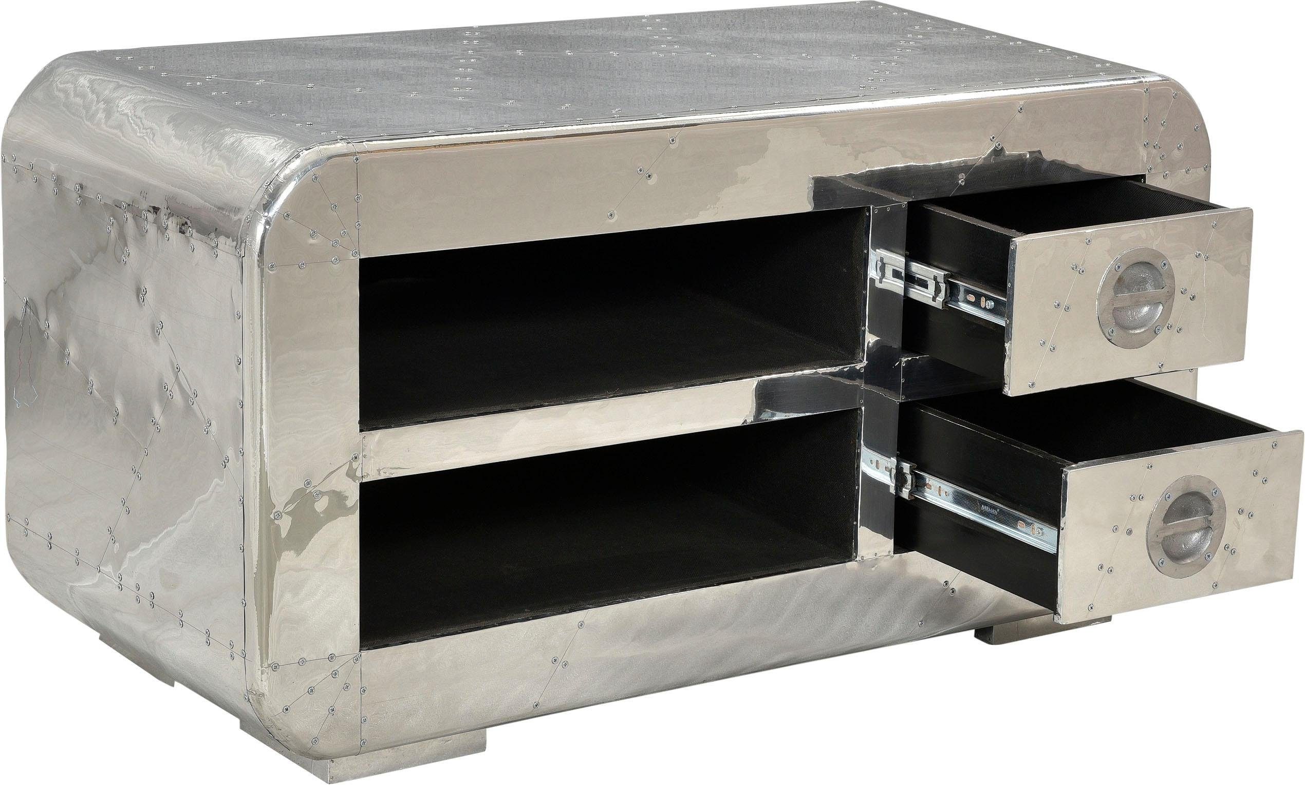 SIT Lowboard Kommode Airman Mangoholz + MDF mit Alu‑Beschlägen & Zierschrauben, Futuristisches Factory‑Design mit hochwertiger Alu‑Optik