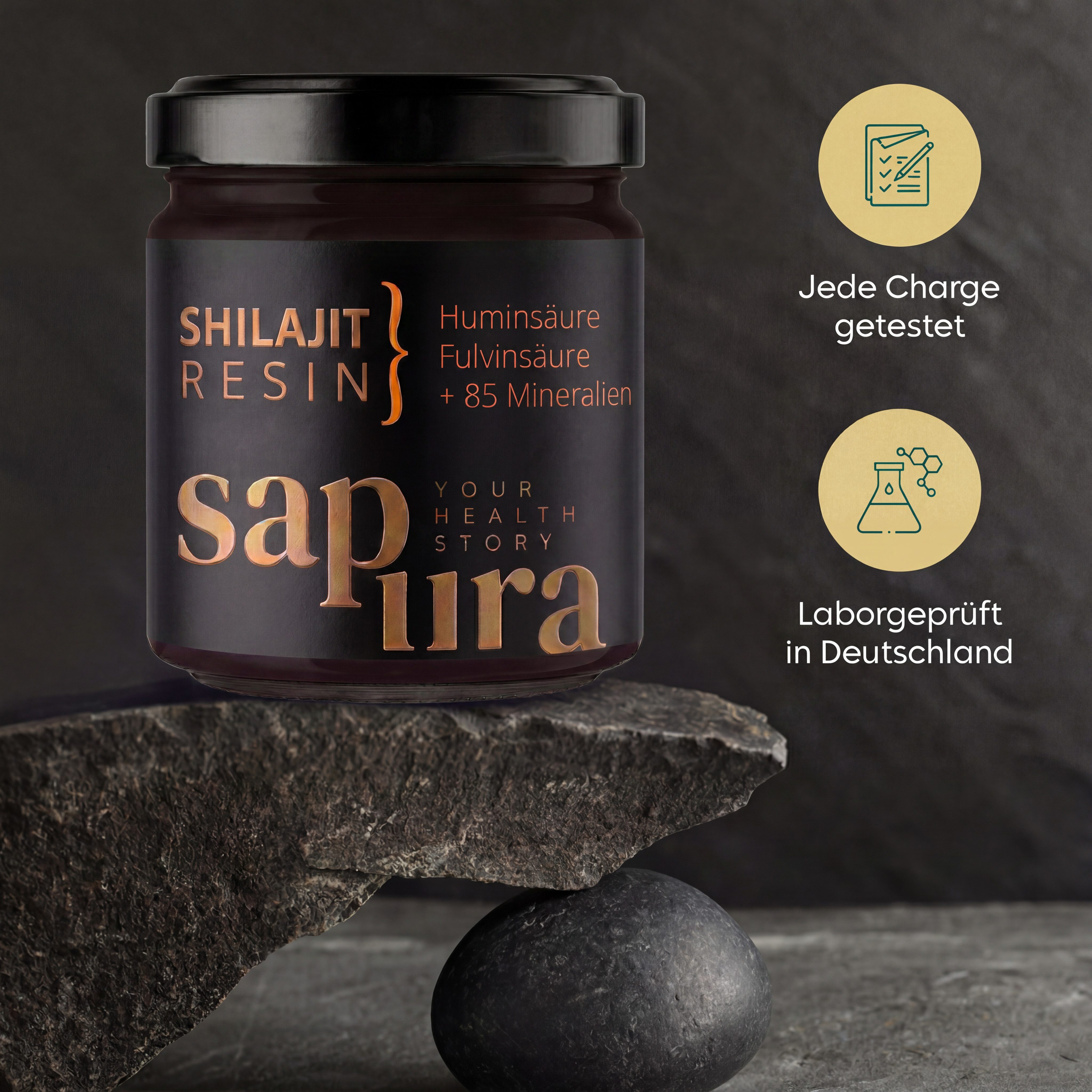SAPURA Health Shilajit Harz 60g, Inklusive Löffel, Mumijo * Laborgeprüft in DE * Harz, 60 g