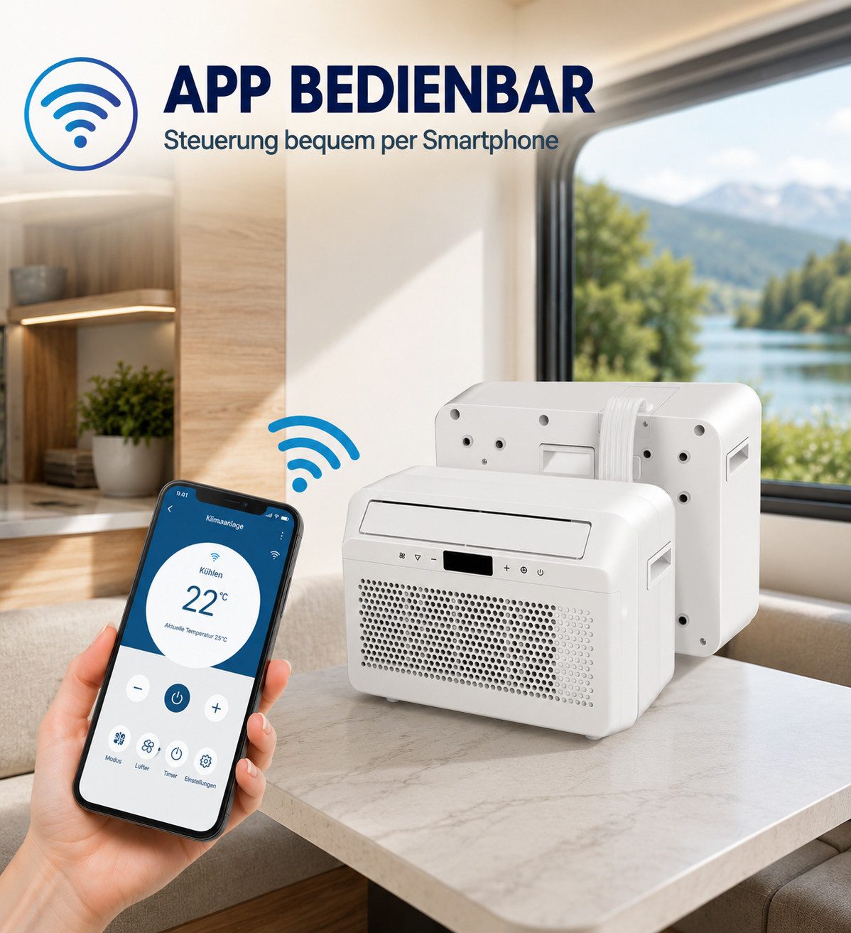 FM-SOLAR Klimagerät NR-05C-W, Caravan Klimagerät Mobile Split Klimaanlage 5000BTU kühlen Halterung