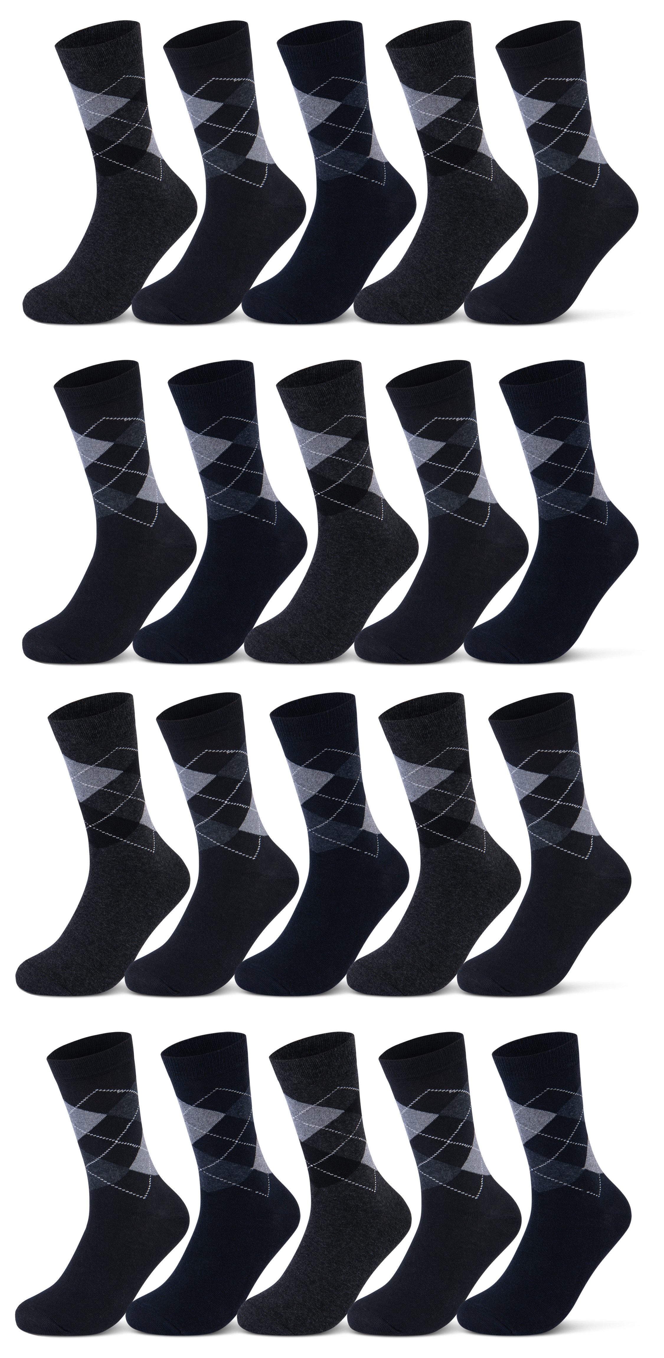 sockenkauf24 Шкарпетки 10 I 20 I 30 Paar Damen & Herren Business Шкарпетки Baumwolle (Karo, 20-Paar, 39-42) mit Komfortbund Strümpfe - 10700