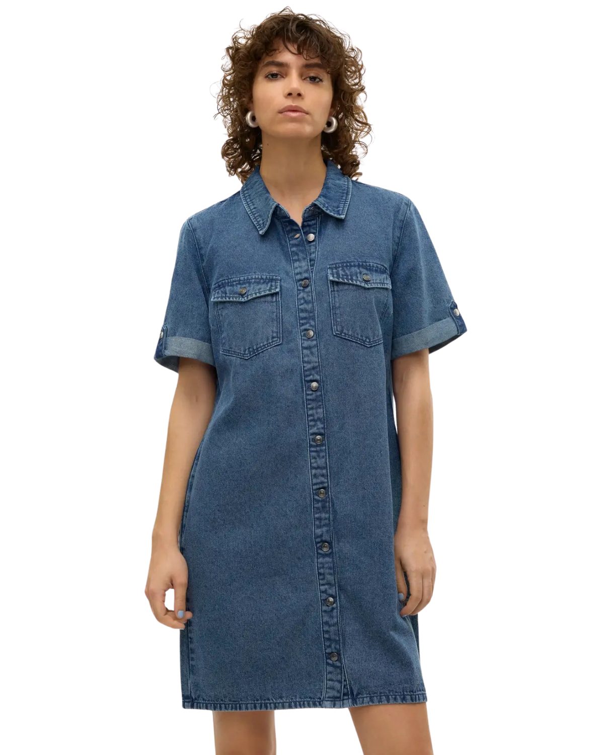 Vero Moda Jeanskleid Jeanskleid mit klassischem Kragen und durchgehender Knopfleiste