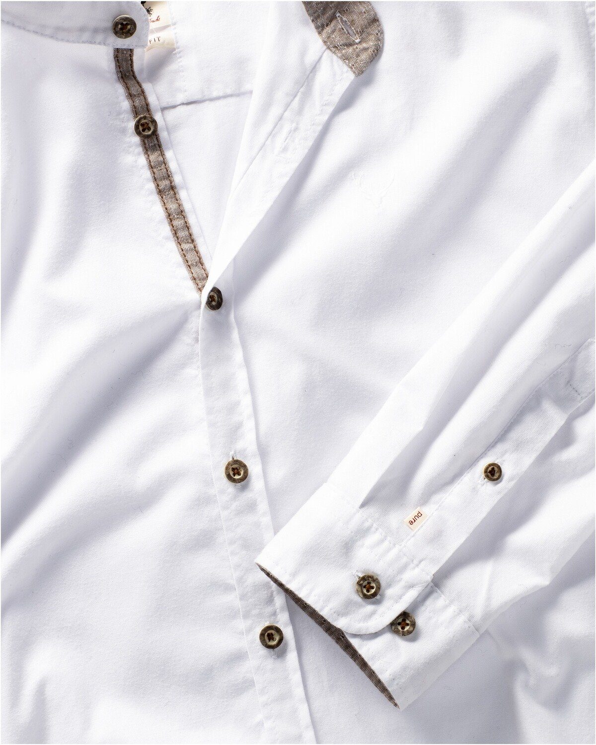 Stehkragen Weiß Trachtenhemd Oxfordhemd Pure mit