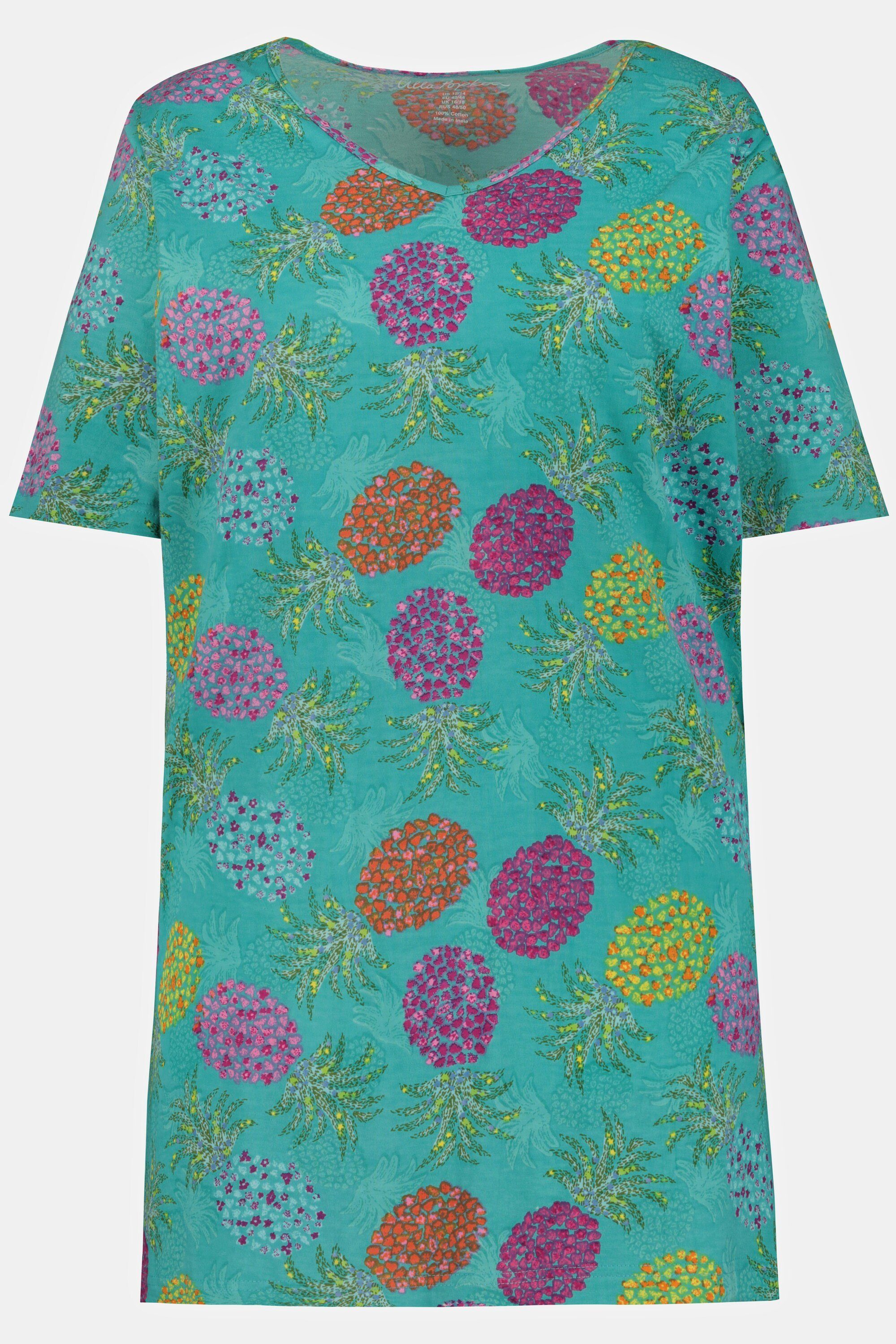 Damen Shirts Ulla Popken Longshirt Longshirt Ananas-Muster Halbarm