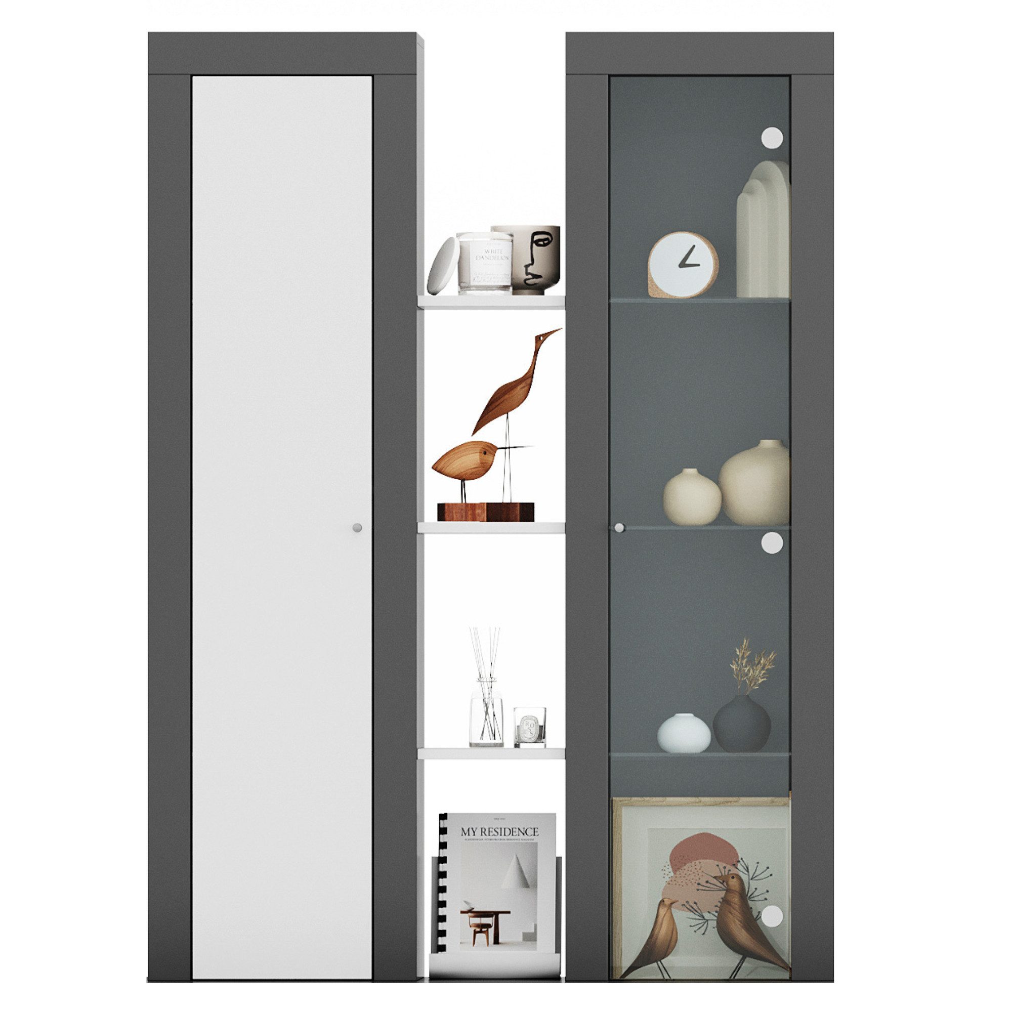 xonox.home Stauraumvitrine Aufsatzvitrinen in weiß/ athrazit grau B/H/T: 102 x 141 x 27 cm
