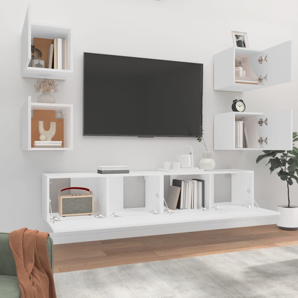 vidaXL TV-Schrank 6-tlg. TV-Schrank-Set Weiß Holzwerkstoff günstig online kaufen