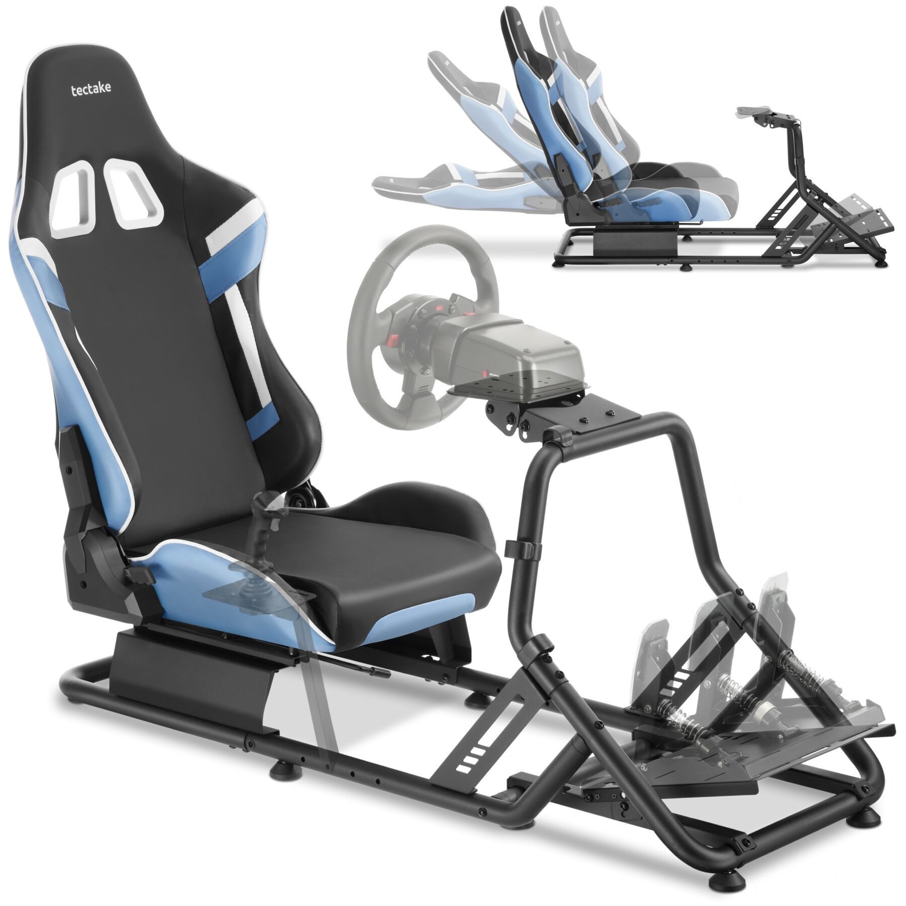 tectake Gaming-Stuhl SimRacing Stuhl, verstellbar, pflegeleichter Kunstlederbezug (Rennsitz Play, 1 St), kompatibel mit Logitech, Fanatec, Thrustmaster und mehr, gepolstert