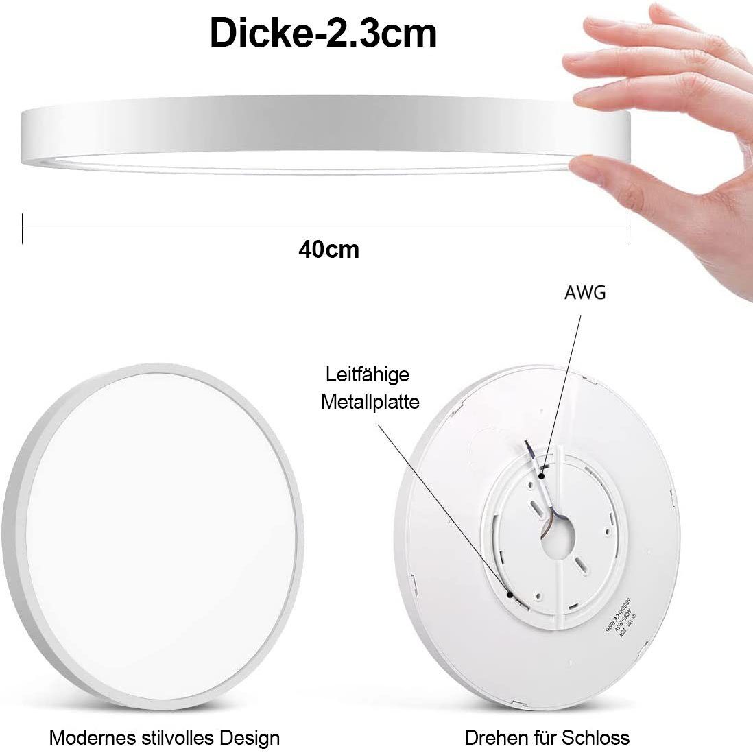 Sunicol für Bad Weiß Keller mit Fernbedienung, Balkon Schlafzimmer Wohnzimmer Deckenleuchten Küche Badezimmer-Lampe Dimmbar Deckenlampe IP44,