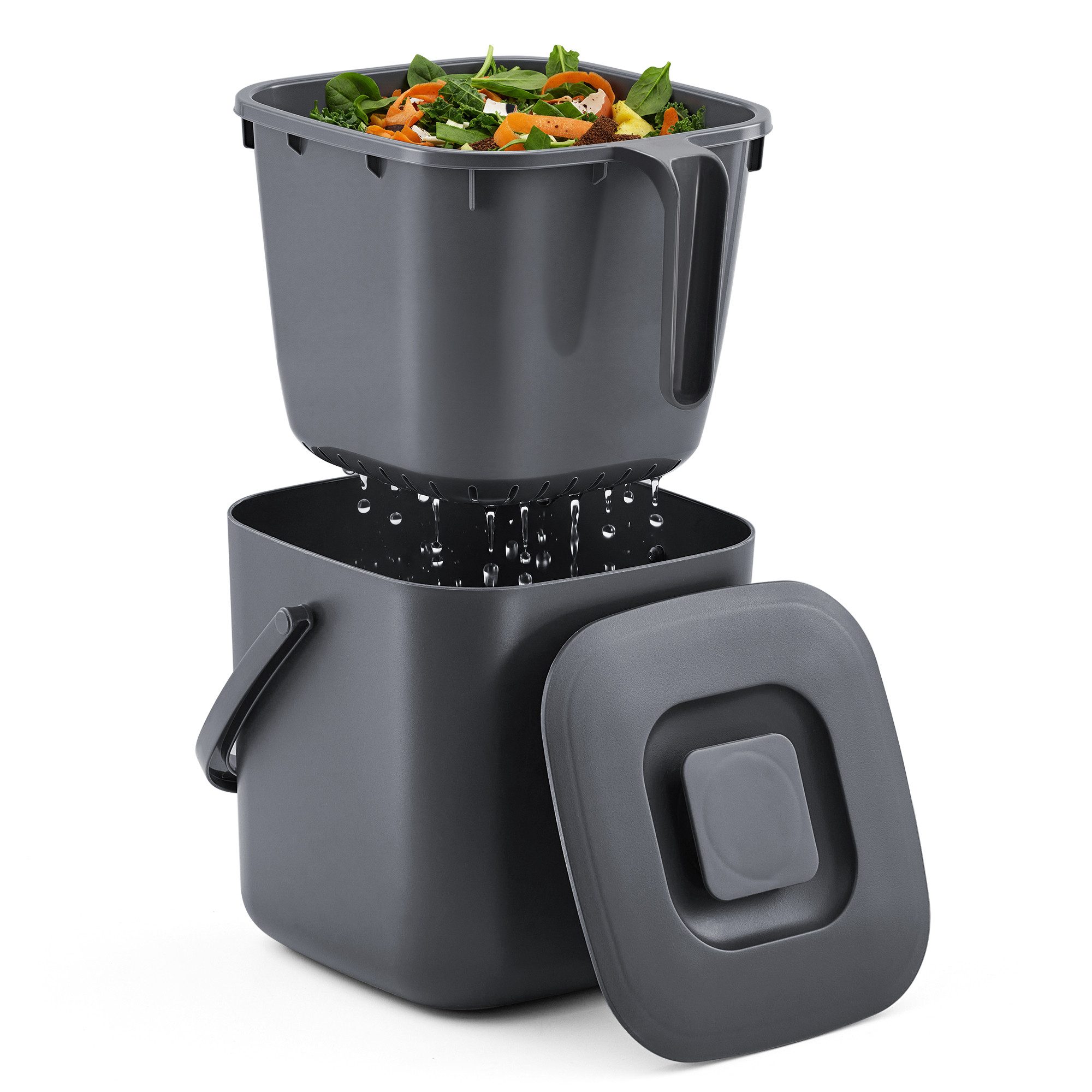 SONGMICS Biomülleimer Biomülleimer mit Deckel und Griff, 4L,7L, Geruchsdichter Komposteimer mit Abtropfkorb