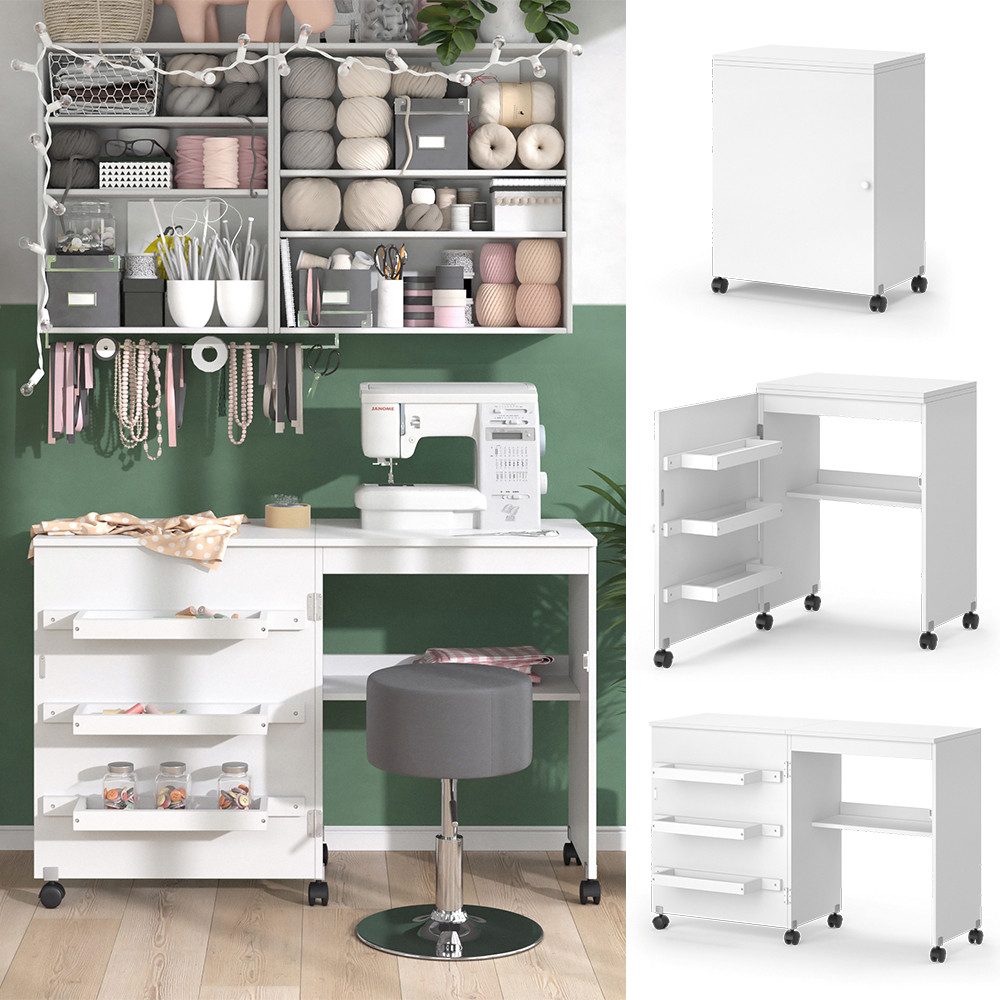 Vicco Schreibtisch Carmen, Weiß, 118.5 x 79.5 cm mit 3 Regalen günstig online kaufen