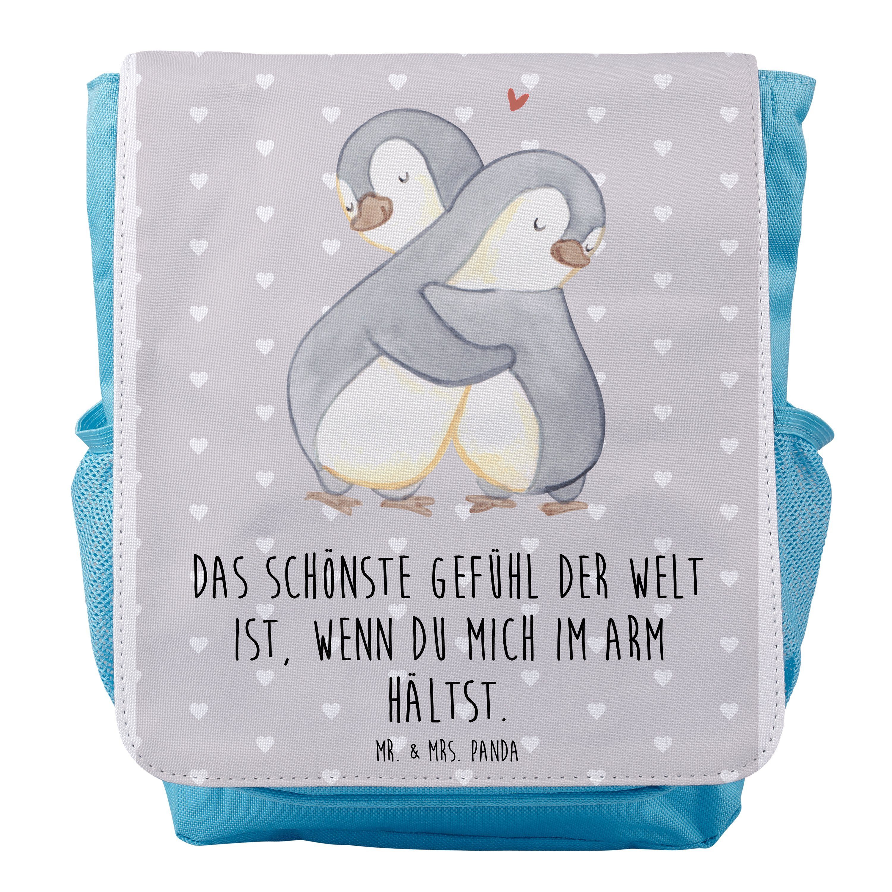 Mr. & Mrs. Panda Kinderrucksack Pinguine Kuscheln - Grau Pastell - Geschenk, Valentinstag, Freund, Ru