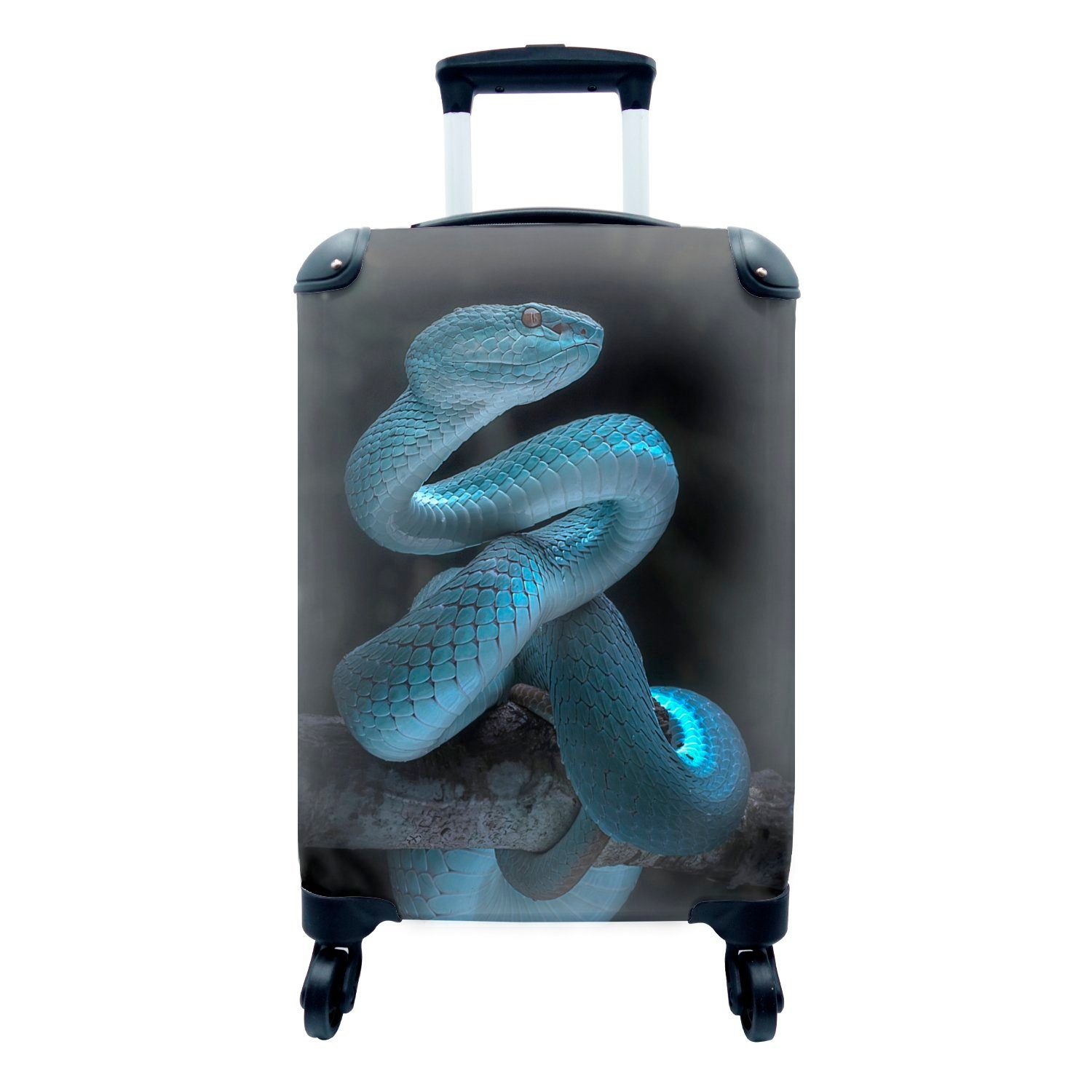 MuchoWow Handgepäckkoffer Blaue Schlange, 4 Rollen, Reisetasche mit rollen, Handgepäck für Ferien, Trolley, Reisekoffer