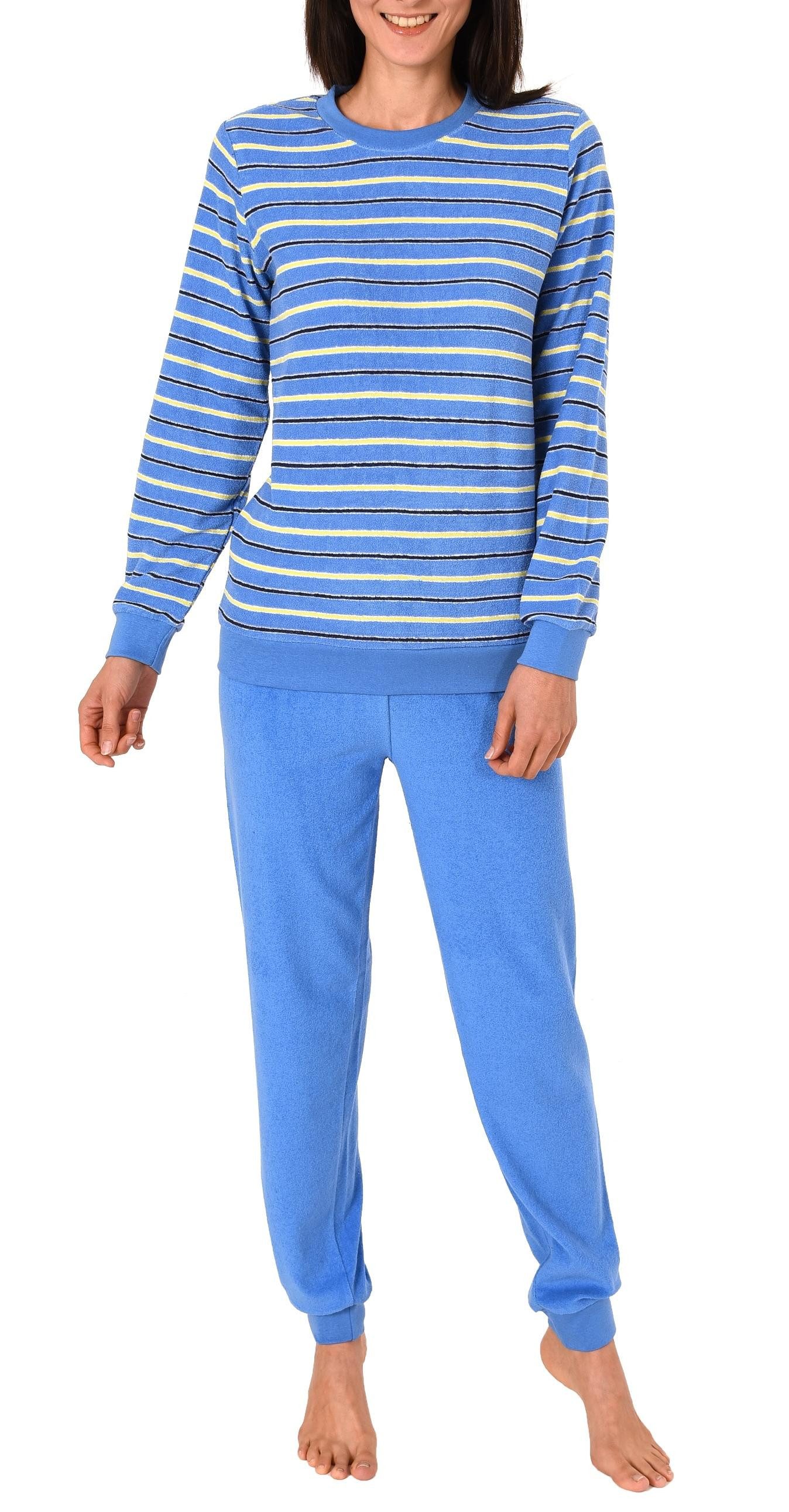 Normann Pyjama Kuscheliger Frottee Pyjama für Damen mit Bündchen Streifenoptik