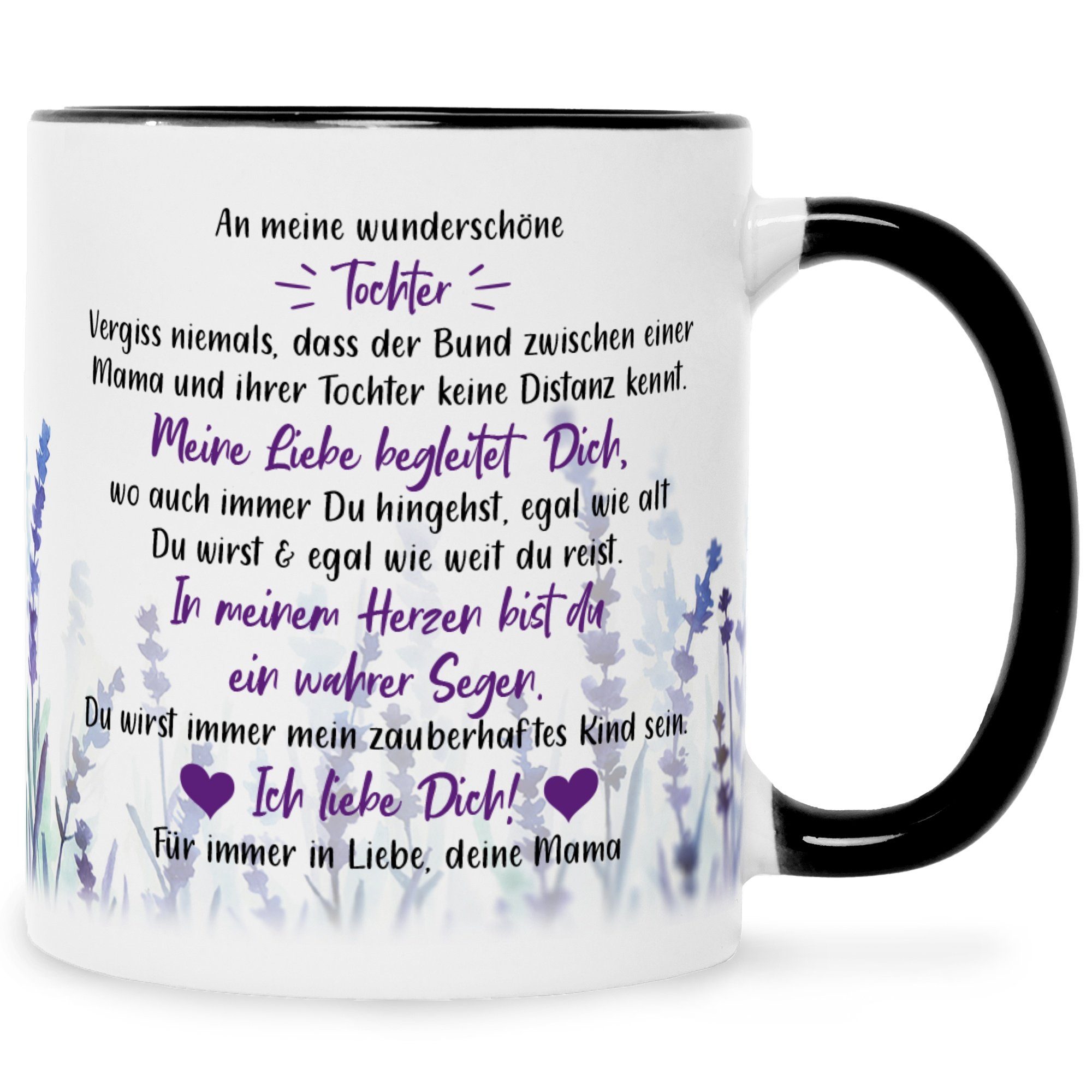 GRAVURZEILE Tasse mit Spruch - von Mama für die Tochter, Keramik, Farbe: Schwarz & Weiß