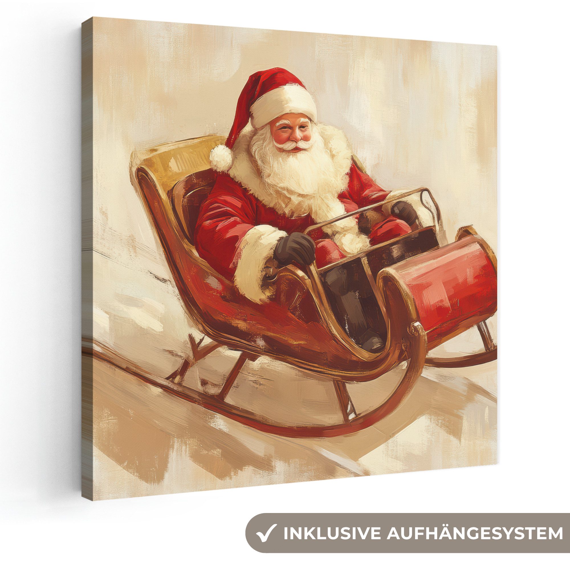 OneMillionCanvasses® Leinwandbild Weihnachten - Schlitten - Weihnachtsmann, Fotodruck (1 St), Wandbild, Deko Schlafzimmer Wohnzimmer Flur 20x20 cm