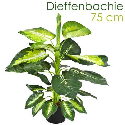 Künstliche Zimmerpflanze Dieffenbachie Kunstpflanze Kunstbaum Künstliche Pflanze 75 cm, Decovego