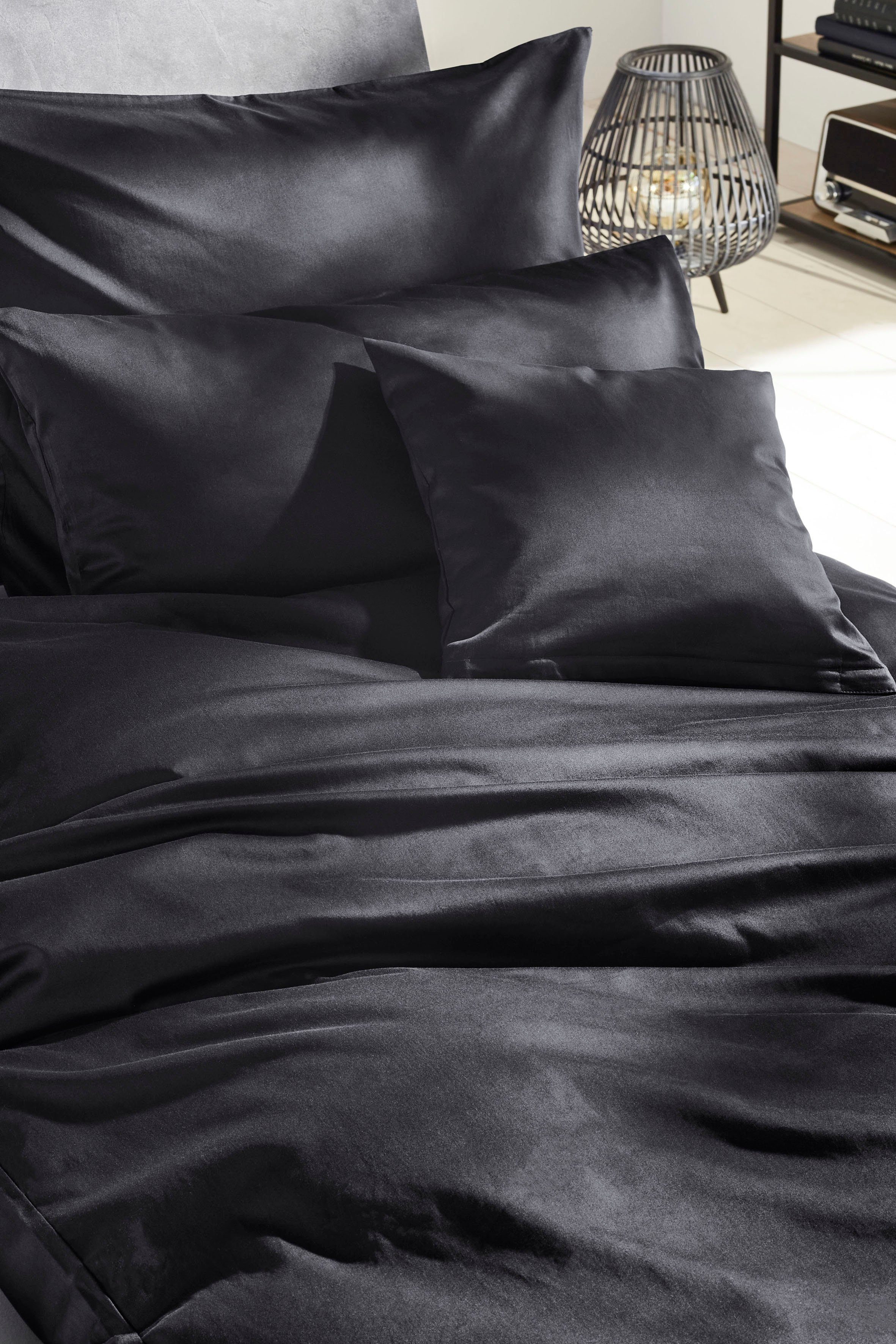 Primera Bettwäsche Uni Luxus-Satin in Gr. 135x200, 155x220 oder 200x200 cm, Satin, 2 teilig, Bettwäsche aus Baumwolle, unifarbene Bettwäsche mit Reißverschluss – Bild 5 von 5