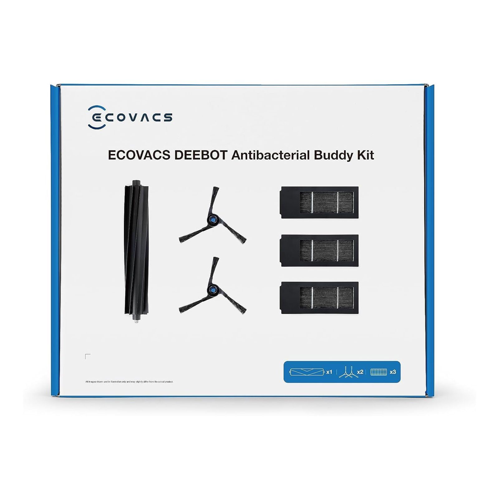 ECOVACS Staubsaugerbeutel X2, Drei antibakterielle Filter, Eine Hauptbürste aus Gummi,Komplettes Kit