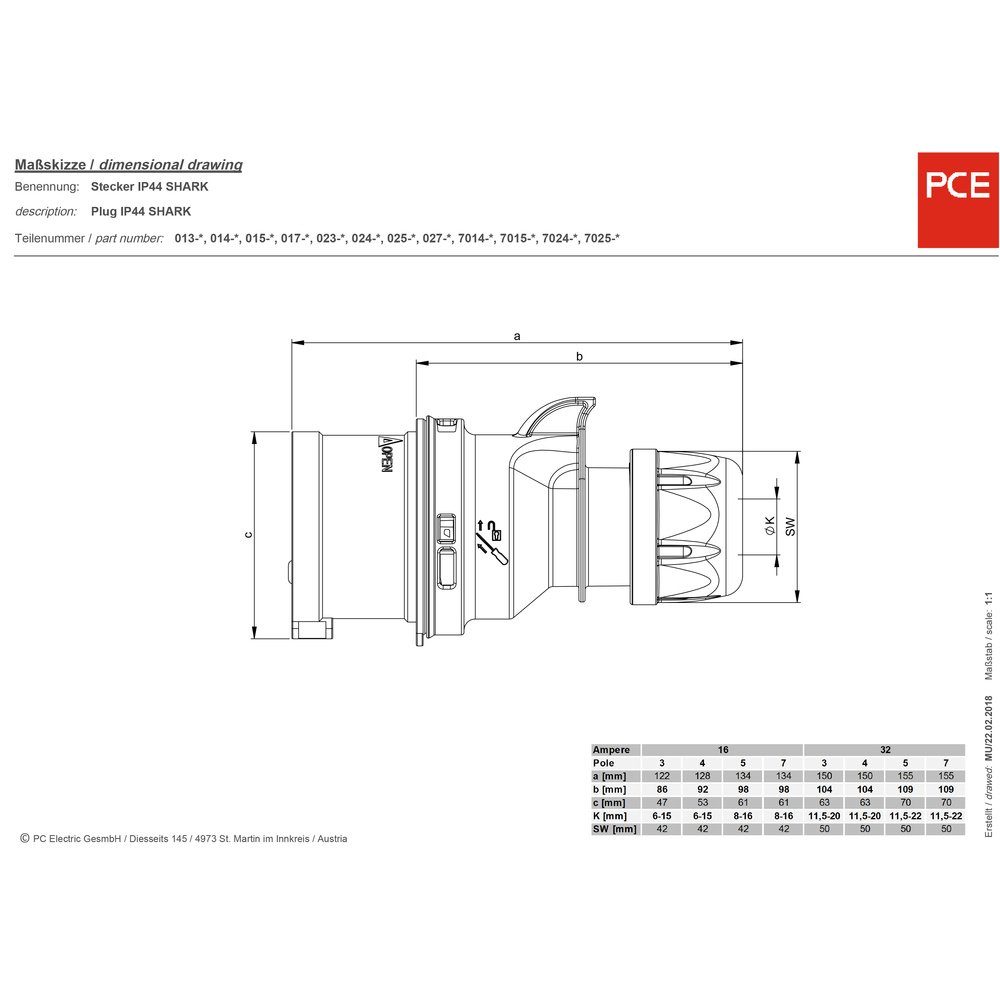 PCE Steckdose PCE 7025-6 St. 5polig CEE V Phasenwender 1 A 32 400