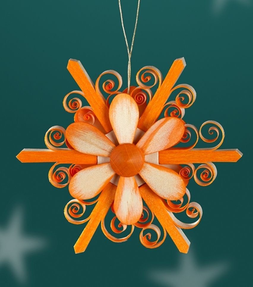 Spanstern mit NE, BxHxT=8x8x2cm Strauchbehang gestochenen Span Blüte Orange(Beidseitig) aus Osterei