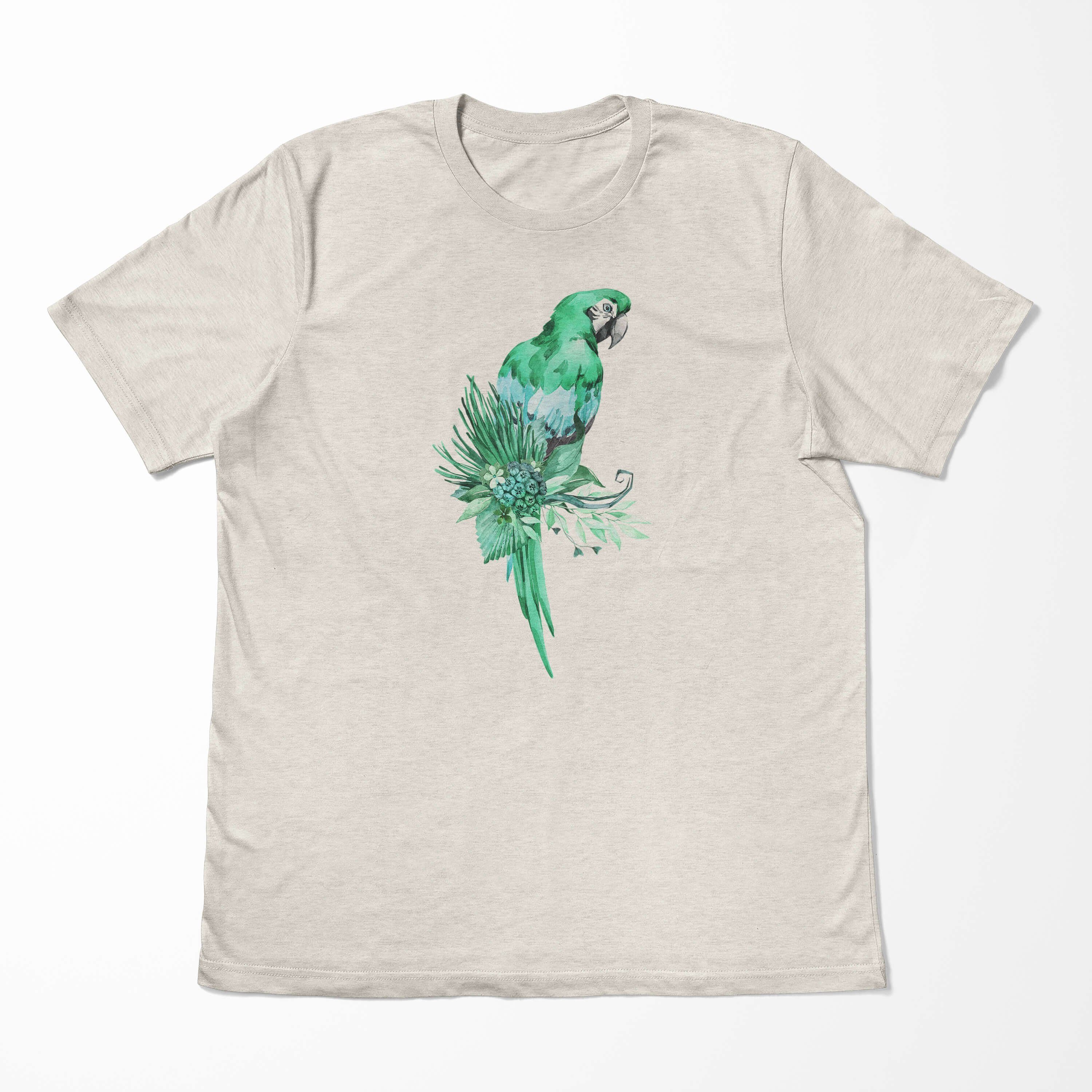 Sinus Art T-Shirt Shirt Motiv T-Shirt Nachhaltig Aquarell Herren Organic Bio-Baumwolle Ökomode Papagei Farbe (1-tlg)