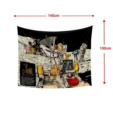 Wandteppich Mondlandung Wandteppich, vers. Größen, Wandbehang mit Lunar Roving, GalaxyCat, rechteckig, Höhe: 1300 mm, Wandbehang mit Lunar Rovering Vehicle der Apollo Mondlandung