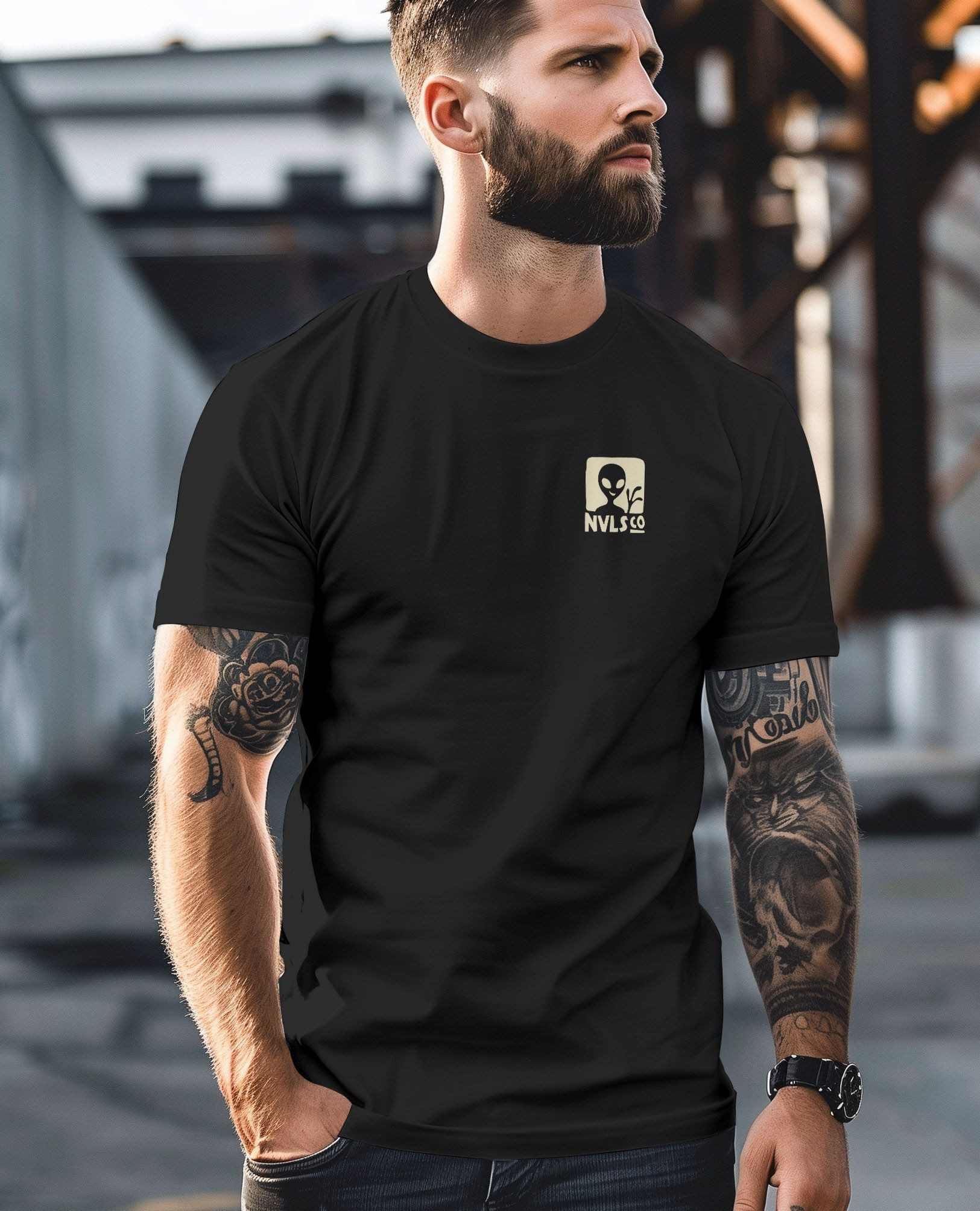 Neverless Print-Shirt Herren T-Shirt UFO Waschbär Aliens Fotodruck Printshirt Backprint mit Print