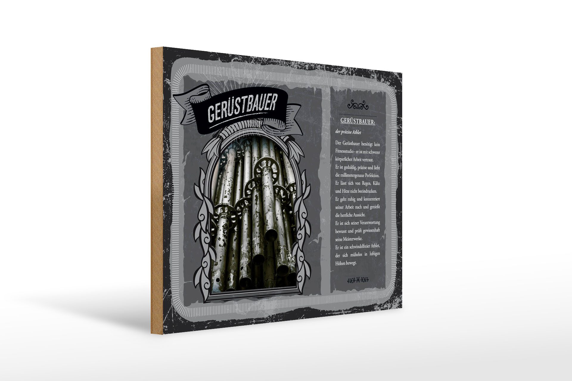 Femer GmbH Holzbild Berufe 40x30cm Gerüstbauer präziser Athlet, Beruf Arbeit (1 St), Glatte Holzfaserplatte (MDF), vorn beschichtet