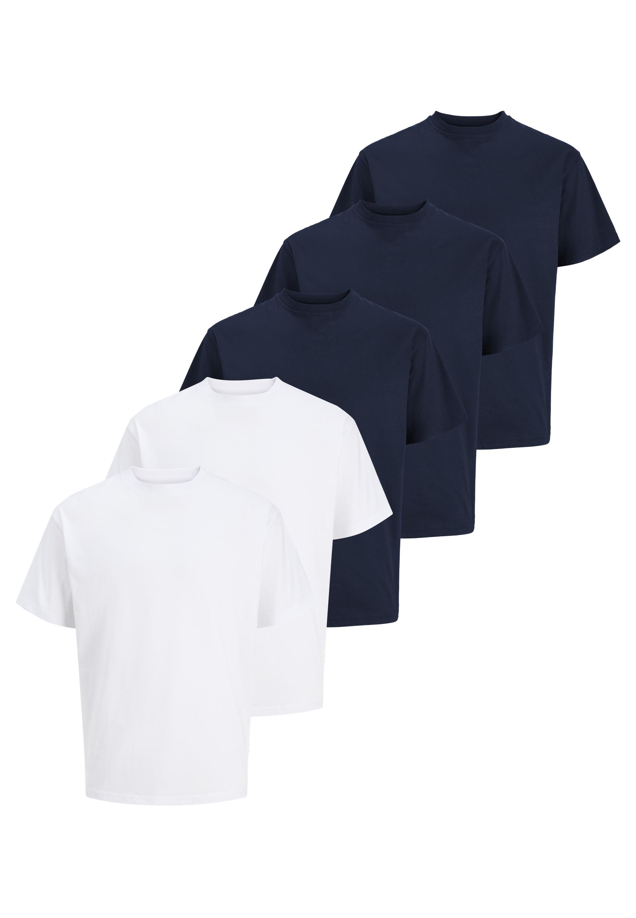 Jack & Jones T-Shirt 5er Pack Cotton Relaxed (Spar-Set, 5-tlg) T-Shirt - Baumwolle - Atmungsaktiv