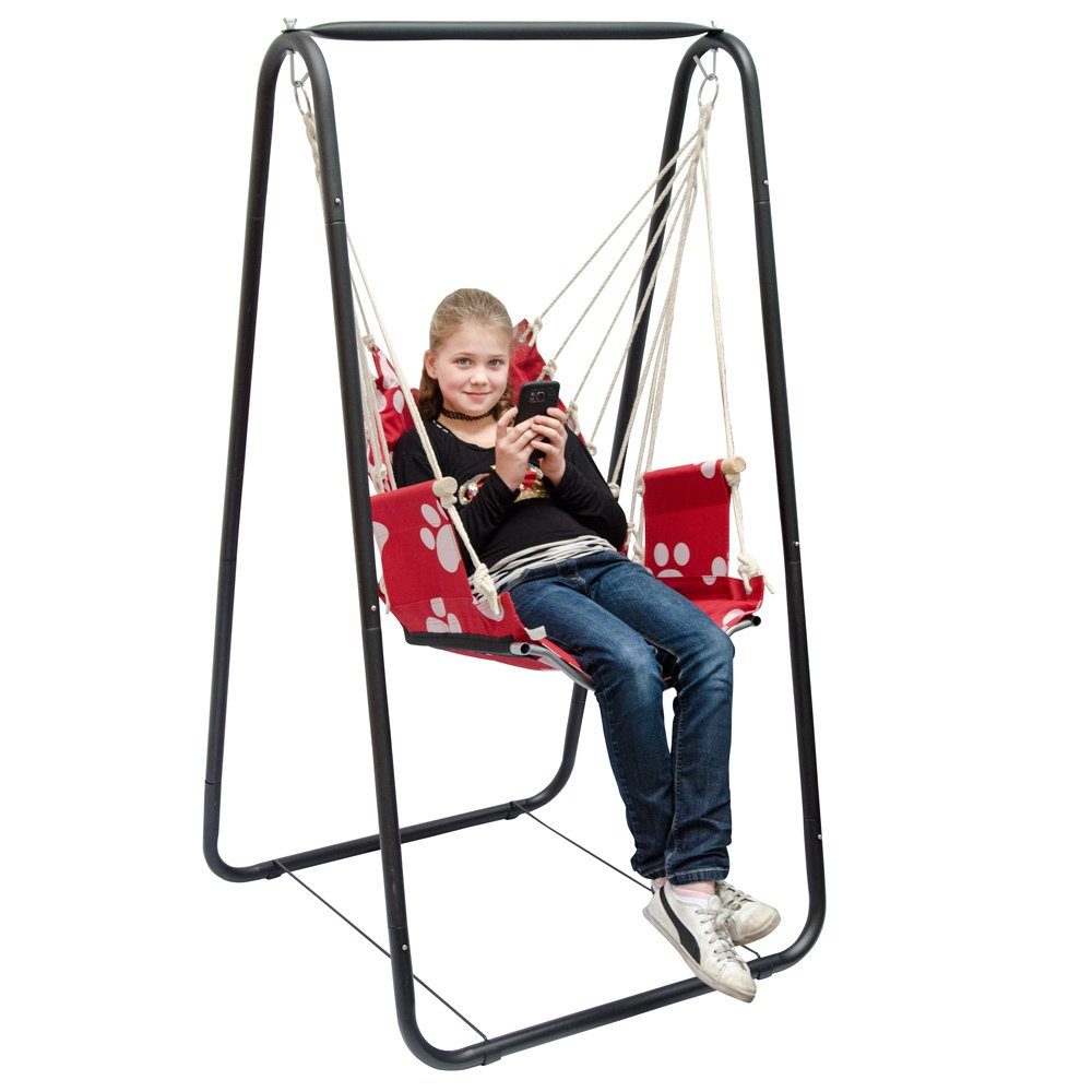 AMANKA Hängestuhl Hängesesselgestell mit Hängestuhl in Rot, Gestell ca. 80x85x160cm bis 100kg