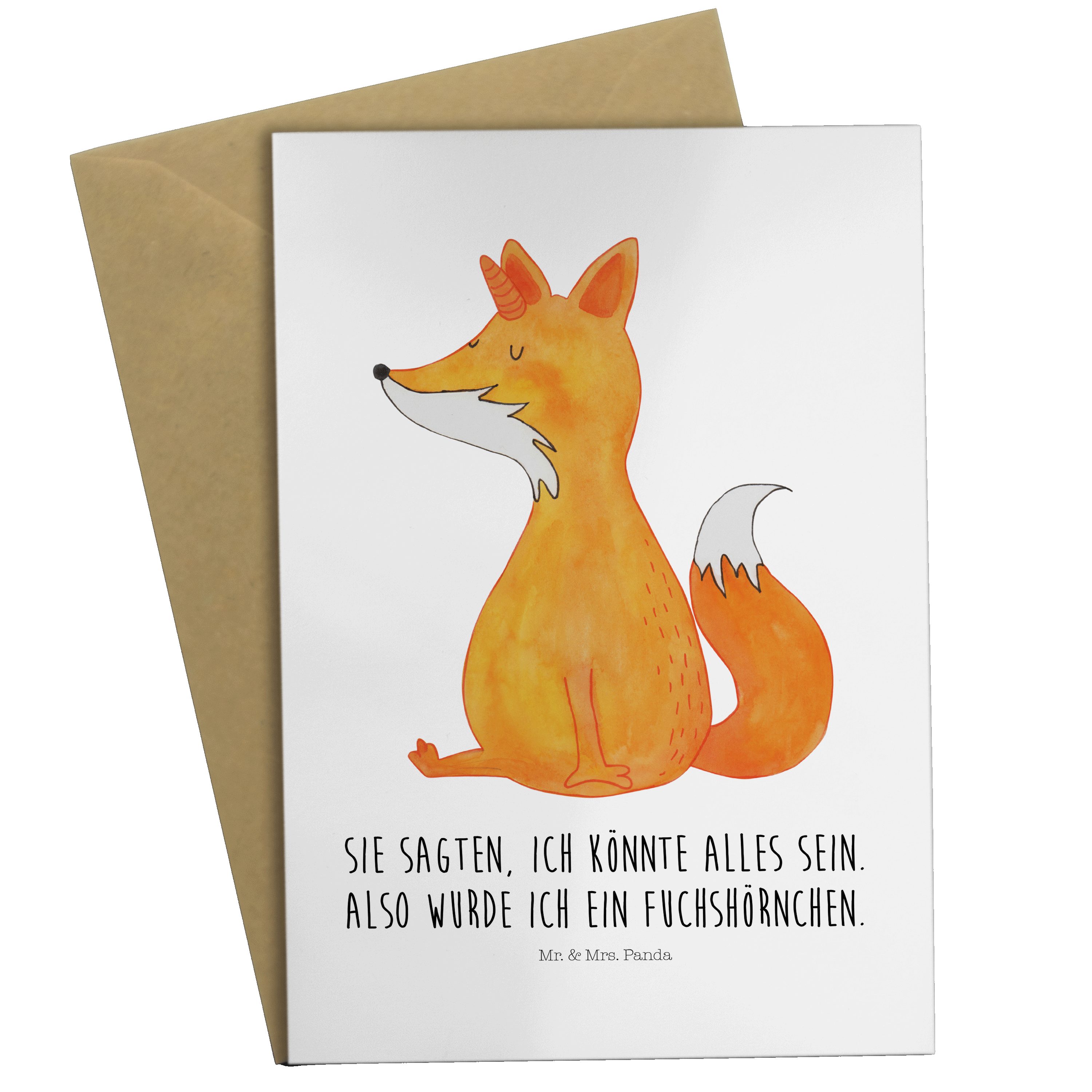 Mr. & Mrs. Panda Grußkarte Fuchshörnchen - Weiß - Geschenk, Klappkarte, Unicorns, Hochzeitskarte