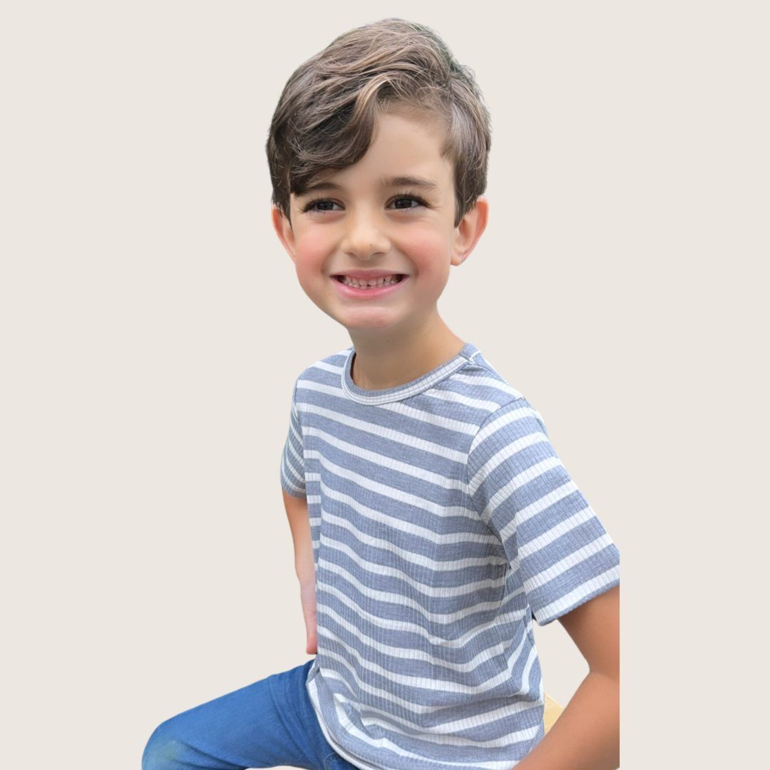 Lounis T-Shirt Kinder Shirt - Baby T-Shirt - grau-weiß/gestreift - Streifen
