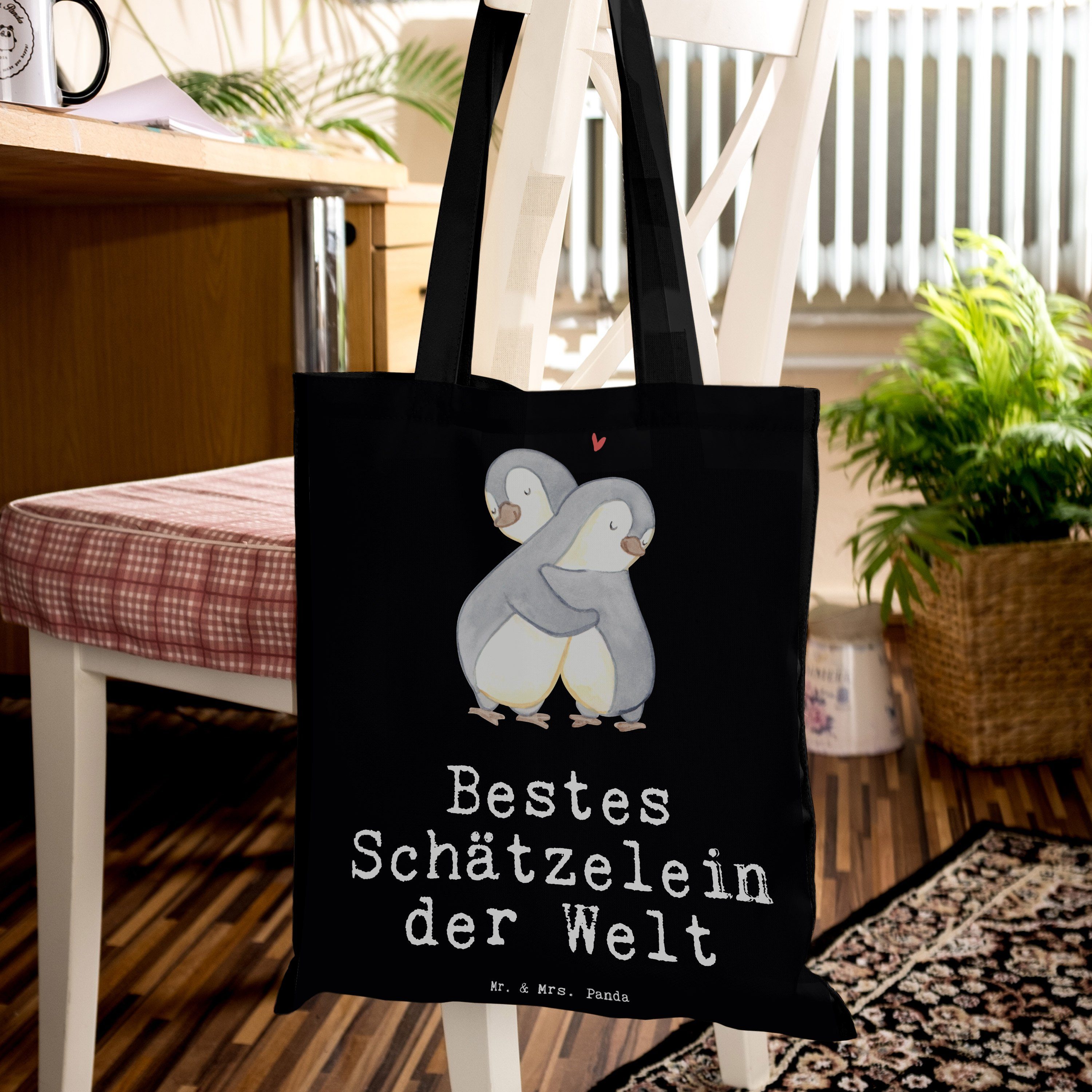 & Beuteltasch der Bestes Mr. - Geschenk, (1-tlg) Panda Pinguin Schwarz Schätzelein Tragetasche Welt Mrs. -