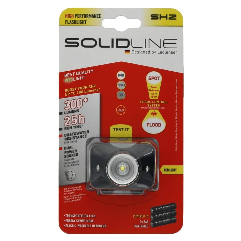 SOLIDLINE Taschenlampe LED-Stirnlampe SH2 300 lm Rotlicht
