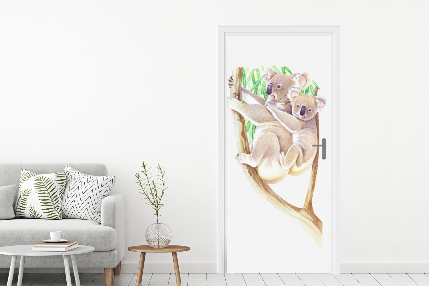 Aquarell, Tür, Zweig Türaufkleber, Koala bedruckt, für cm 75x205 Türtapete Fototapete MuchoWow Matt, (1 St), - -
