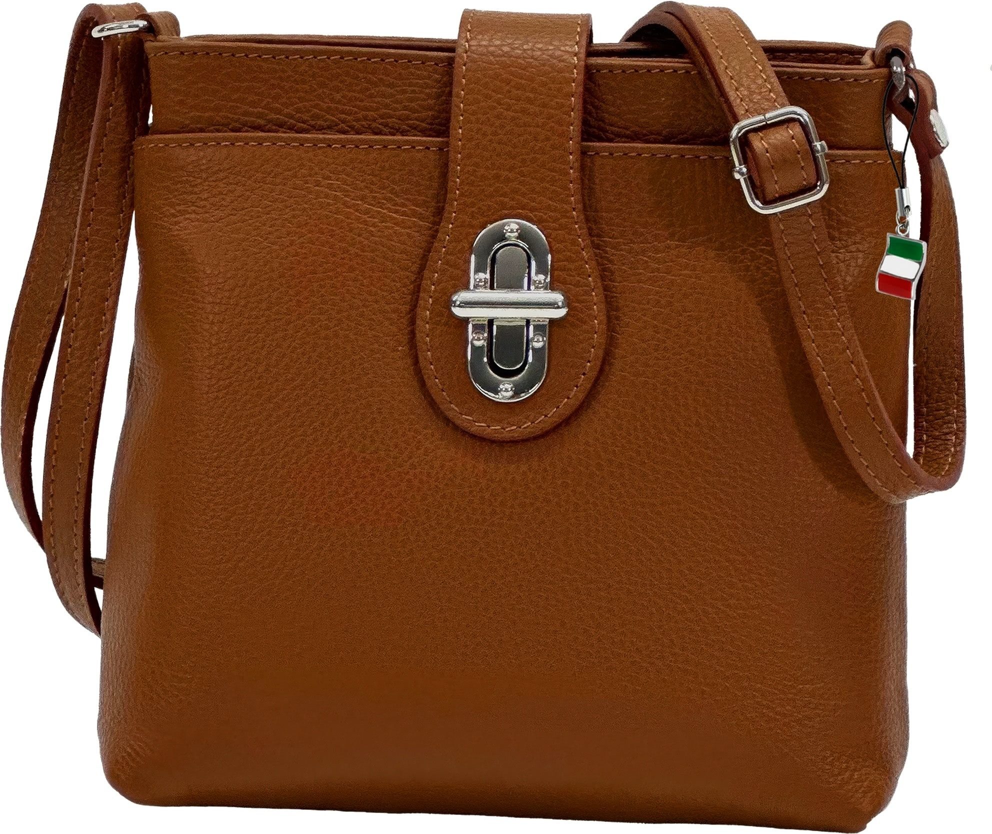 FLORENCE Umhängetasche Florence Damen Tasche Echtleder (Umhängetasche), Damen Umhängetasche Leder, mittelbraun ca. 22cm