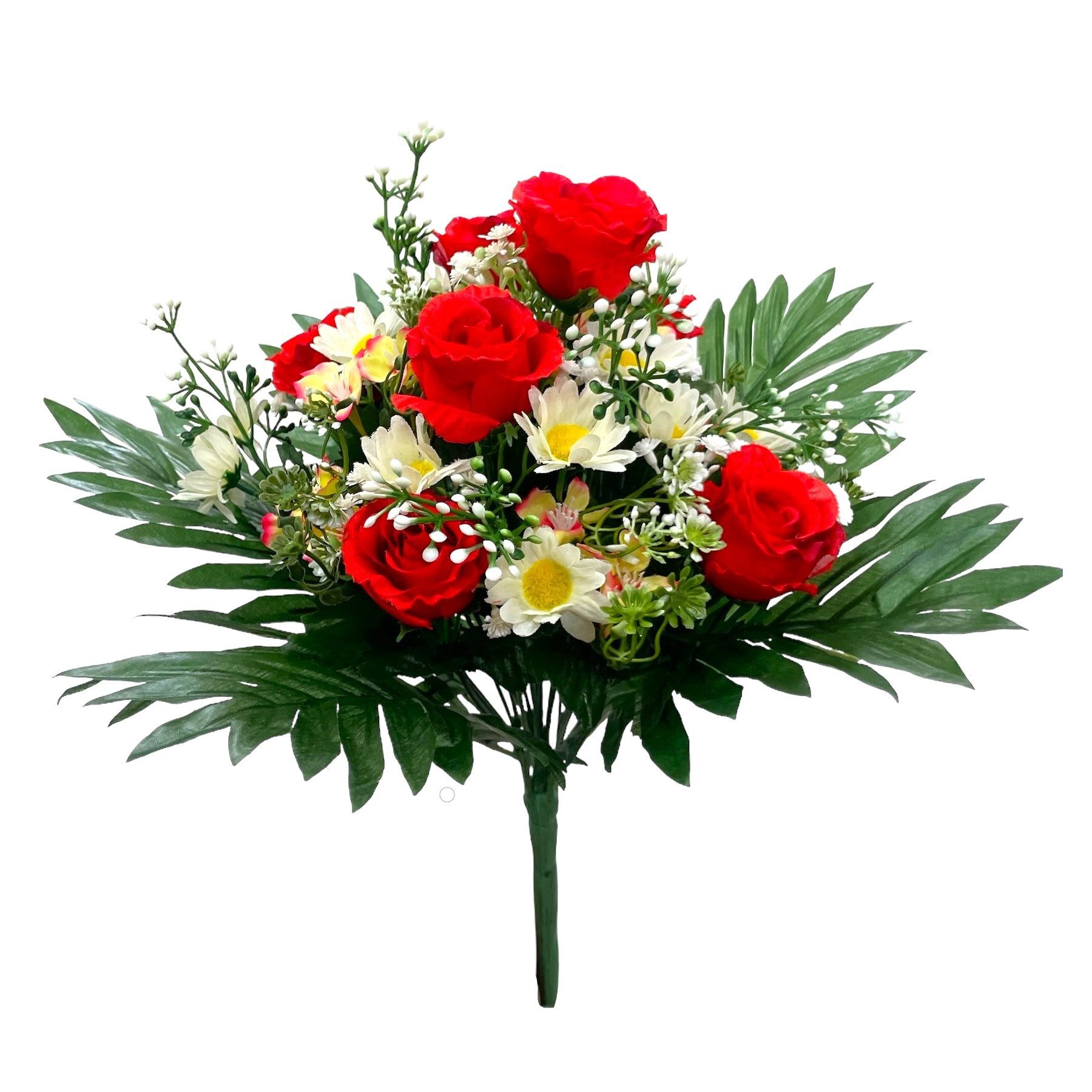 Kunstblumenstrauß Künstlicher Rosen-Strauß 37cm. Weiß Rot. Rosen Margeriten Hochzeit, Floratexx GmbH